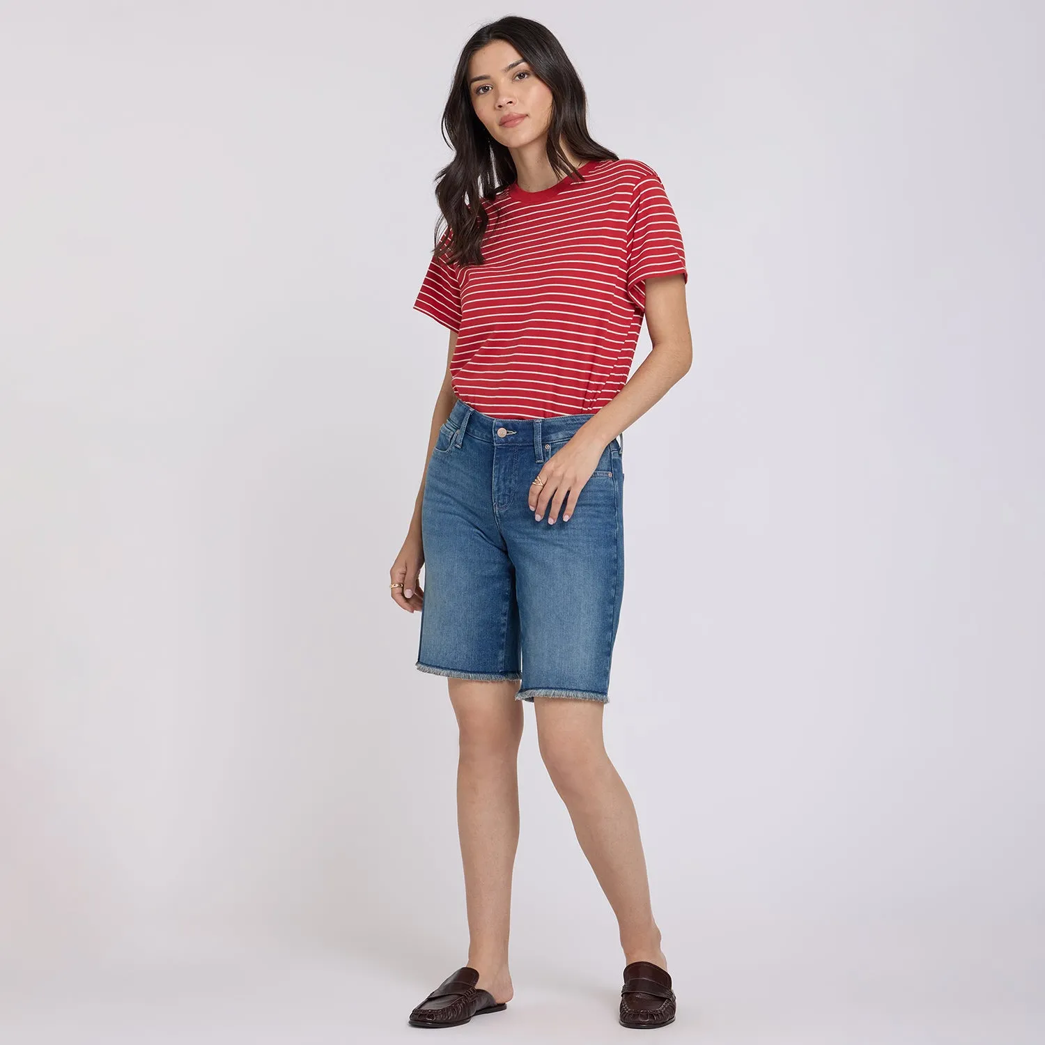 NYDJ Boyfriend Denim Shorts Breezy Palms Blau
