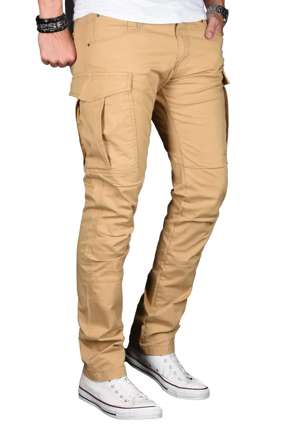 Alessandro Salvarini AS-032 Herren Cargohose Beige Stretch