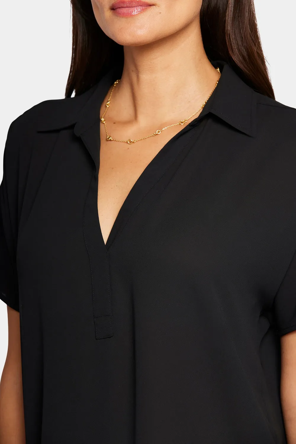 NYDJ Becky Kurzarm Bluse Schwarz Georgette