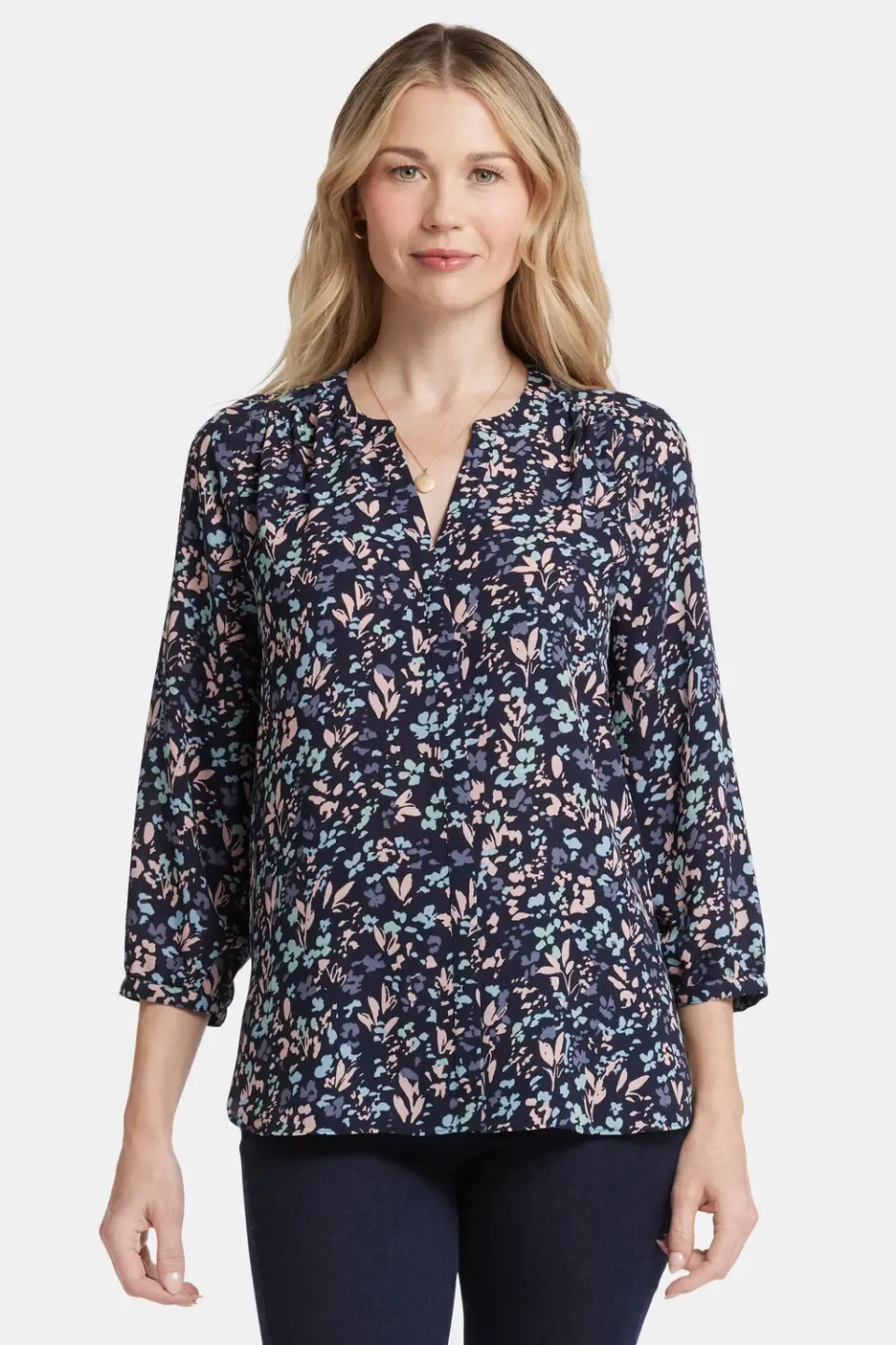 NYDJ Pintuck Blouse Bluebonnet Trail Blau