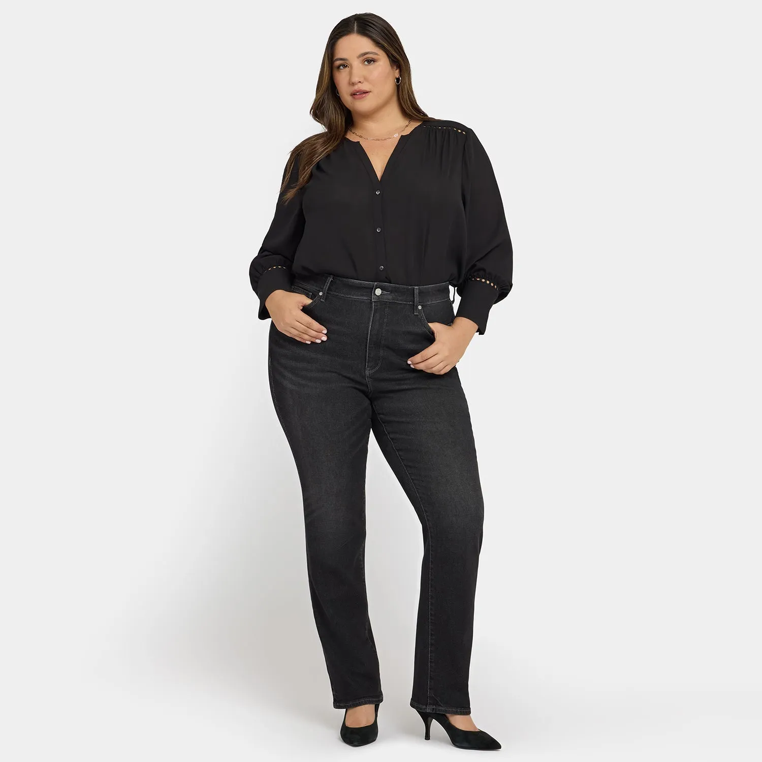 NYDJ Marilyn Straight Plus Jeans Paris Lights grau High Rise