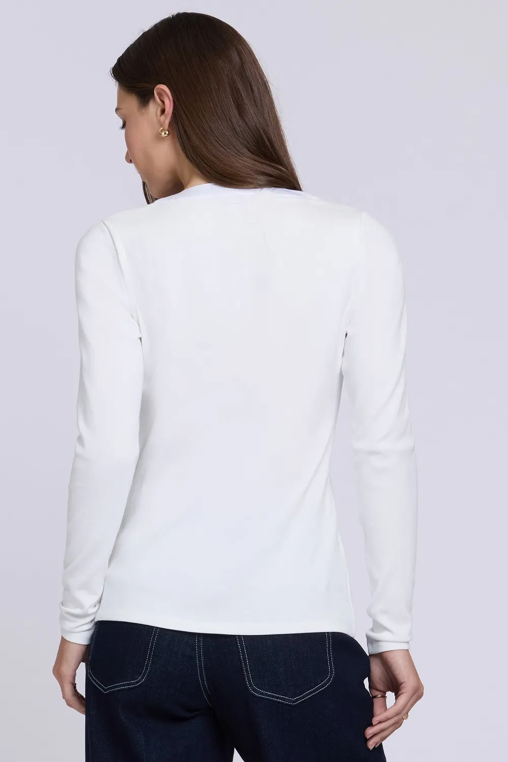 NYDJ Emery Optic White Henley Langarm Ripp