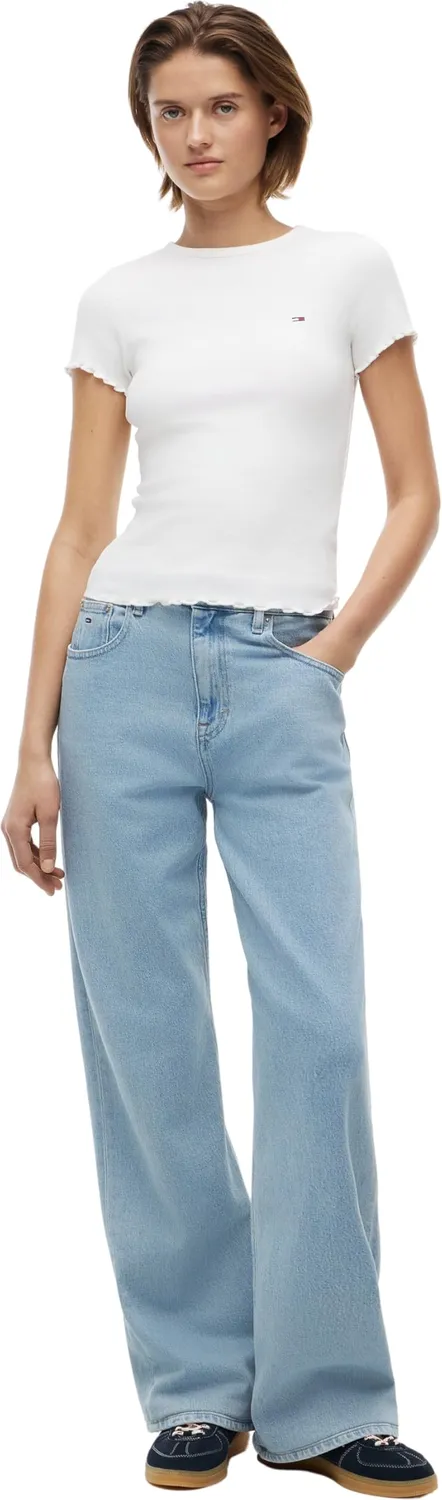 Tommy Jeans TJW Slim Lettuce Edge Rib SS T-Shirt Ecru Wellensaum