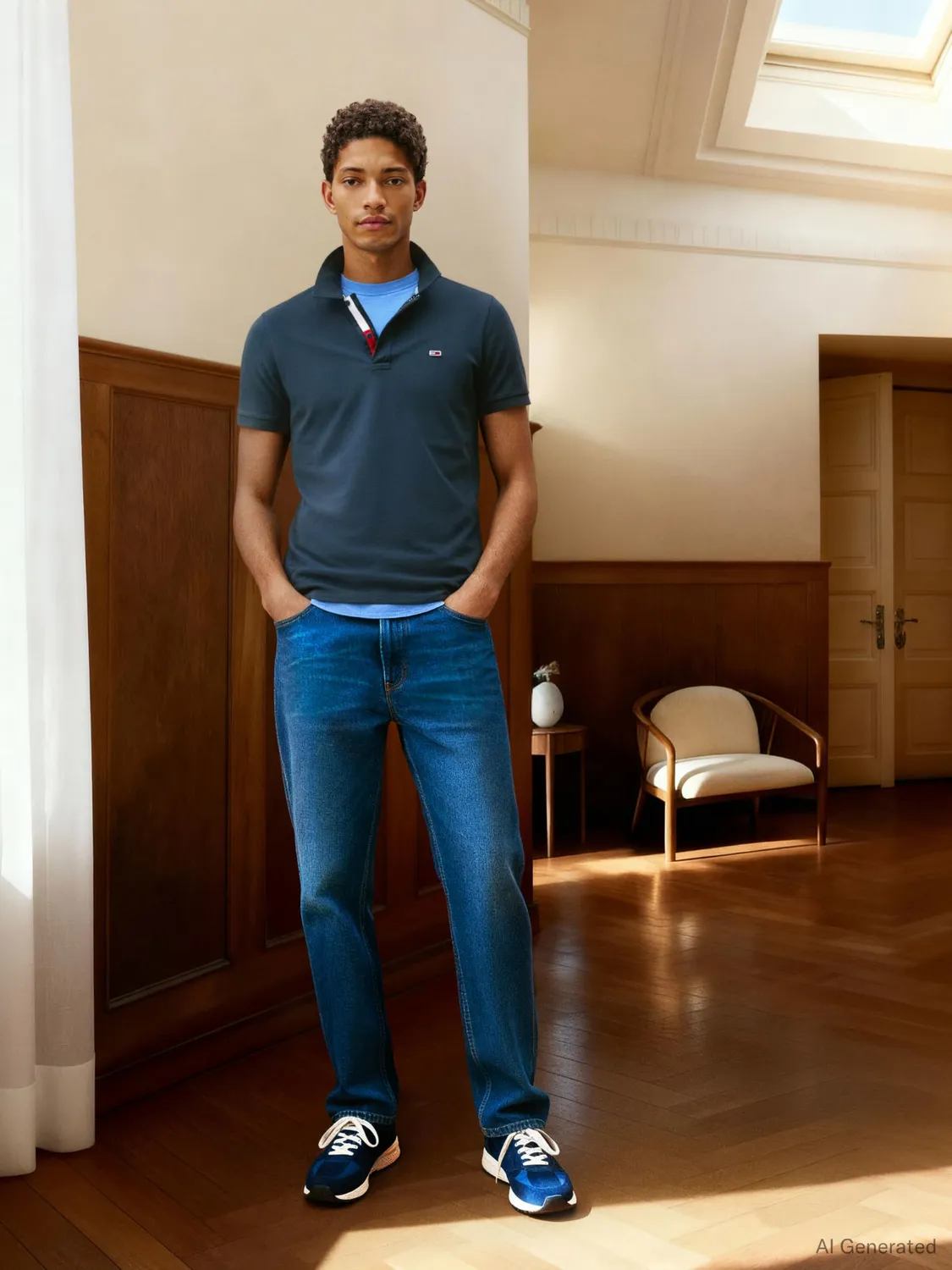Tommy Jeans Poloshirt Slim Fit M blau Kurzarm