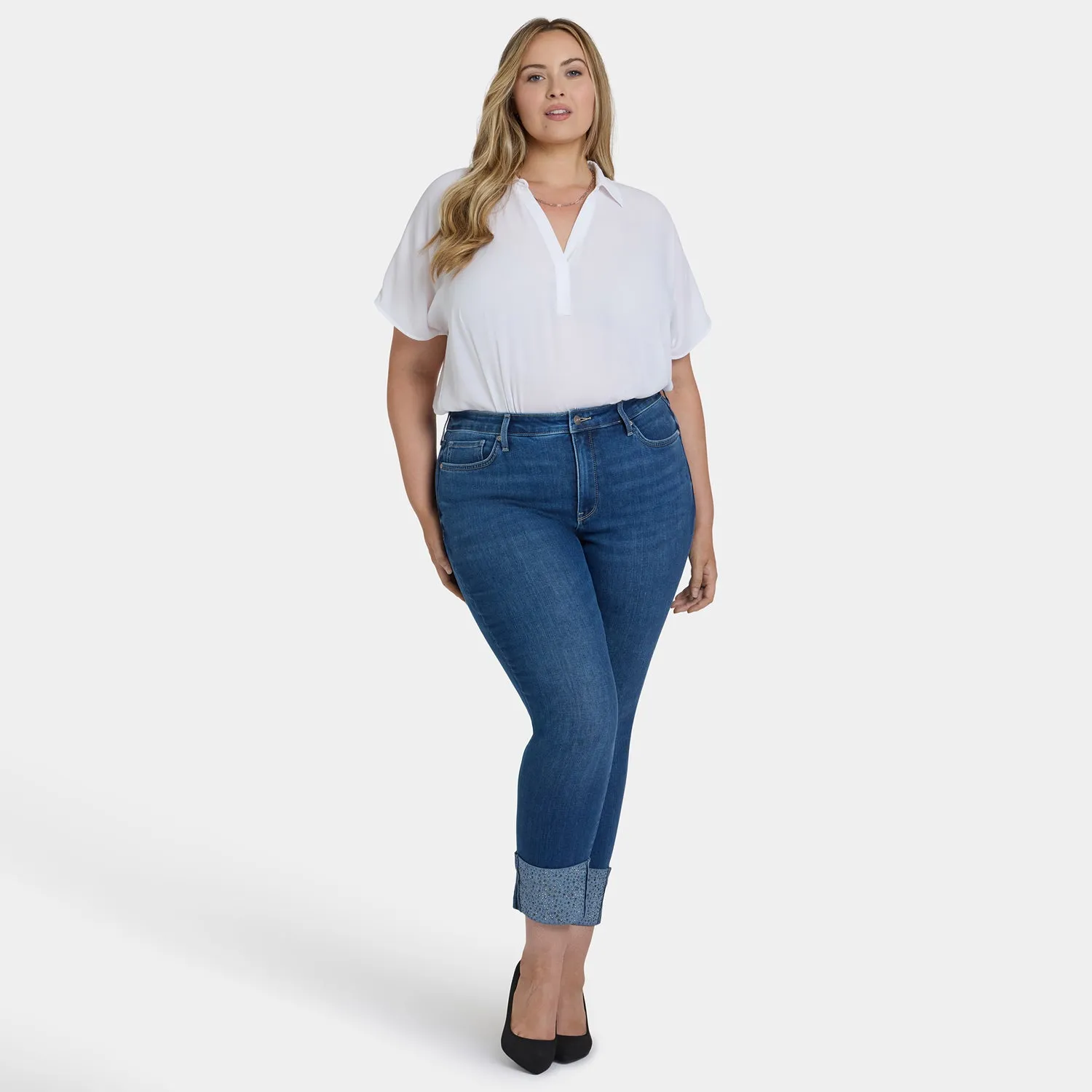 NYDJ Sheri Slim Ankle Jeans Plus Vintage Lapis mit Strass