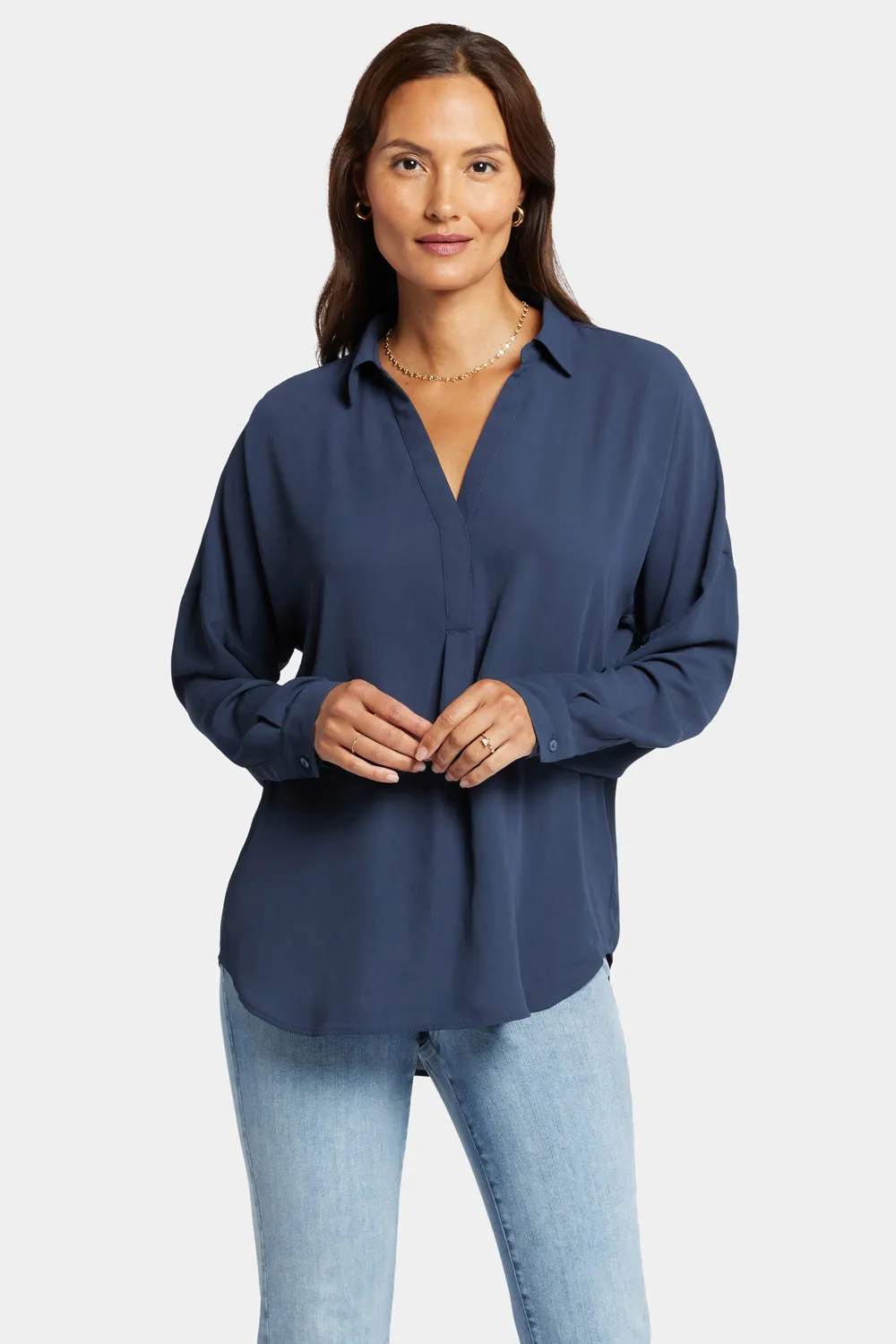 NYDJ Becky Bluse Oxford Navy Georgette
