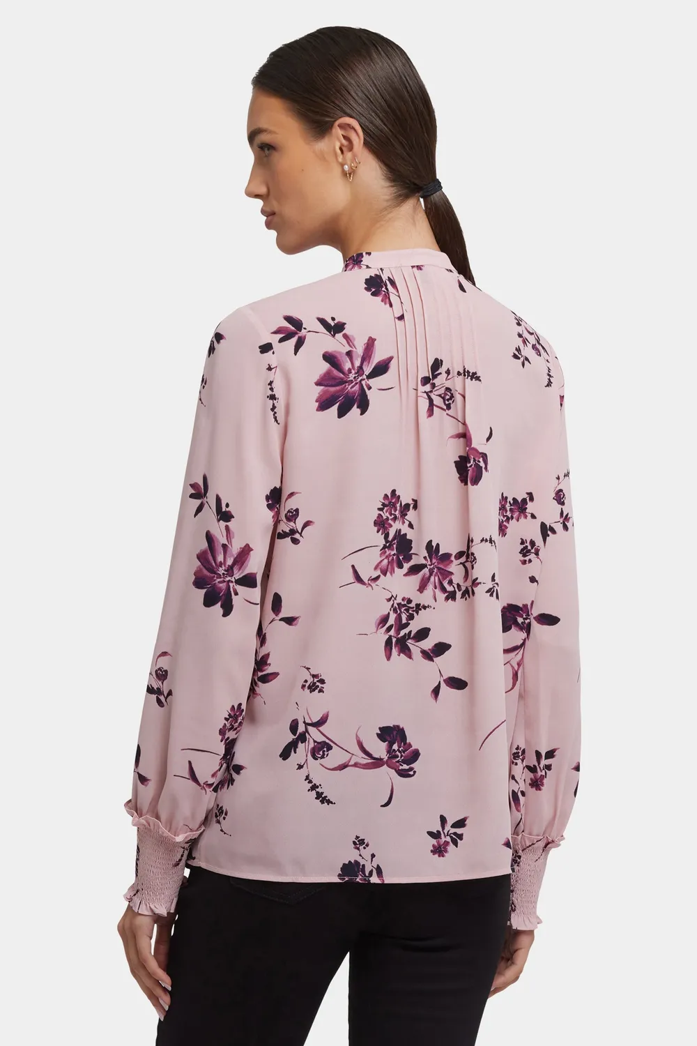 NYDJ Pleated Peasant Bluse Petit Palais gerafft