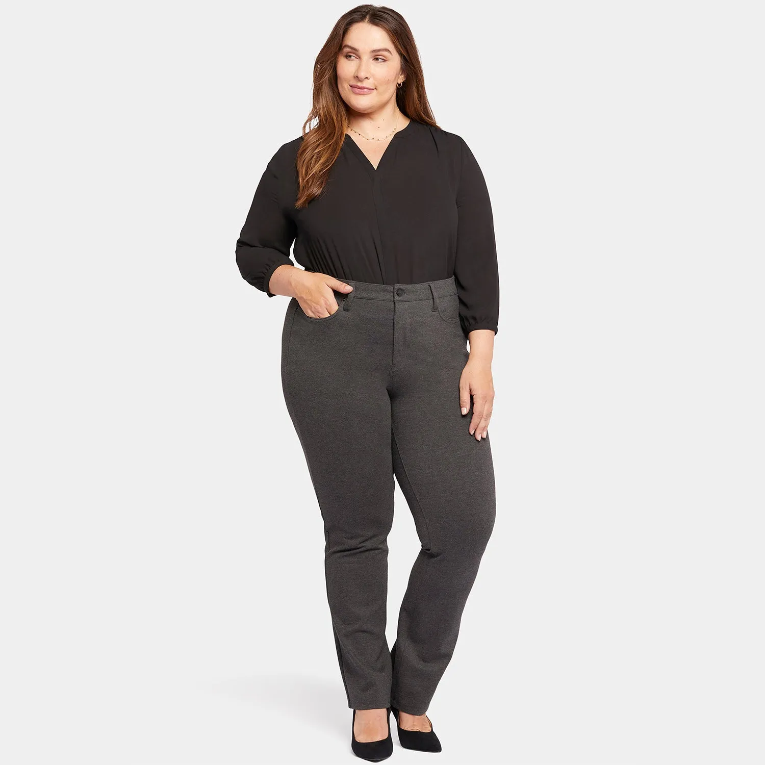 NYDJ Marilyn Straight Hose Plus Size Charcoal Ponte