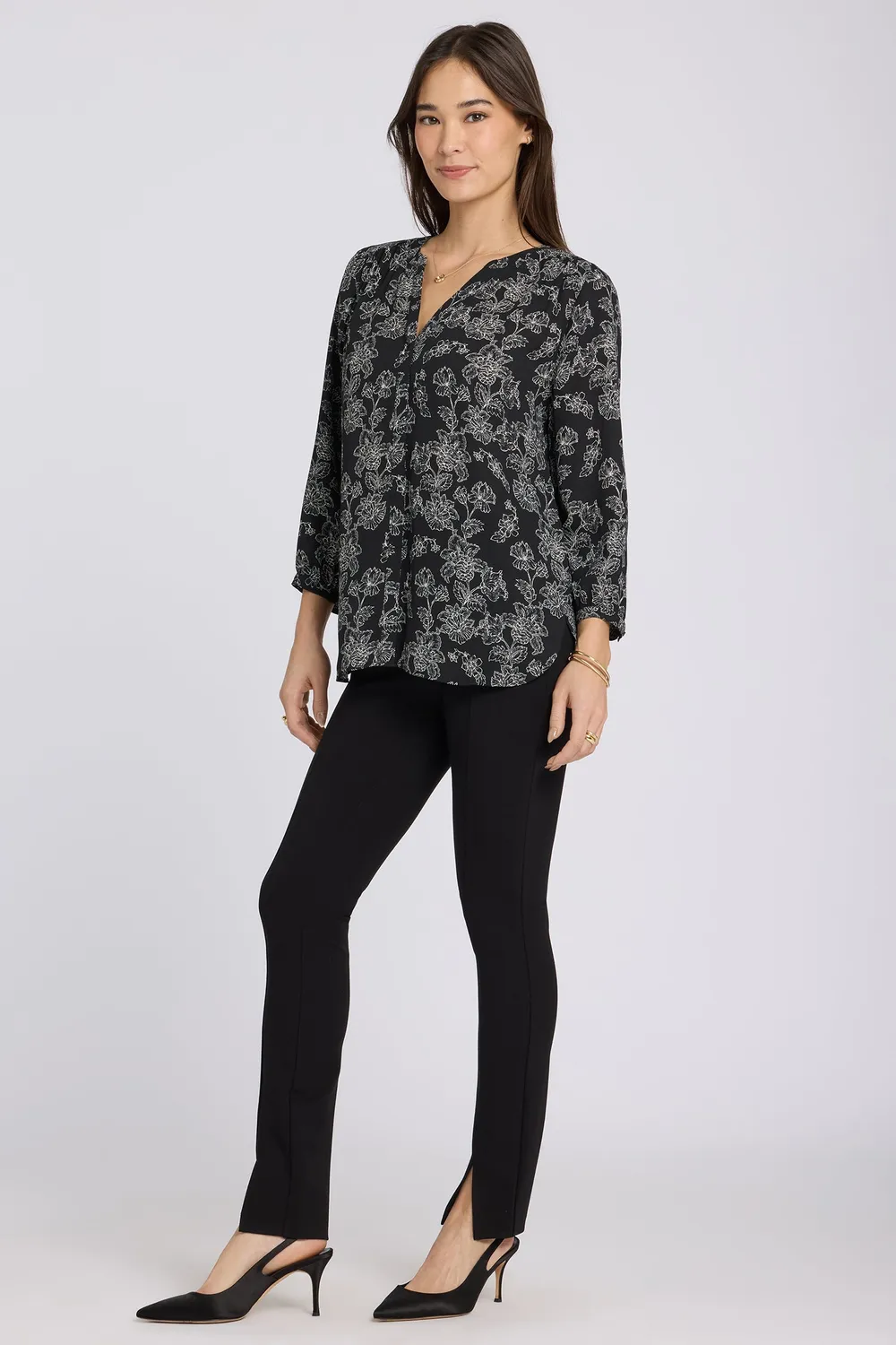 NYDJ Pintuck Bluse Floralesque XXS Blumendruck