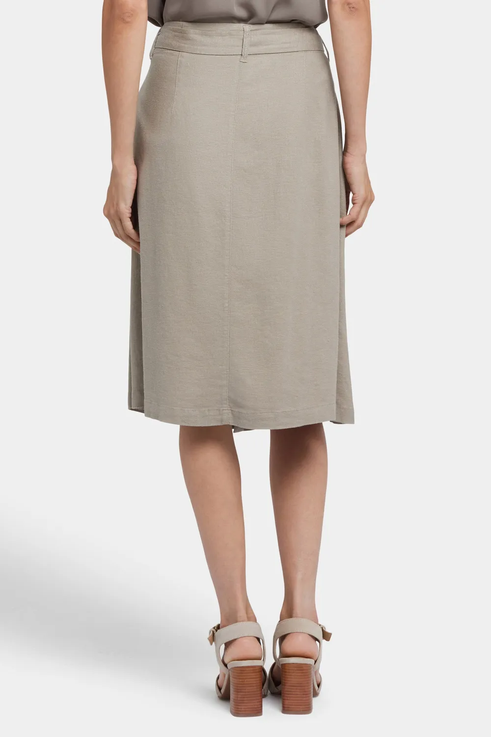 NYDJ Button Front Midi Rock Saddlewood Leinen Beige