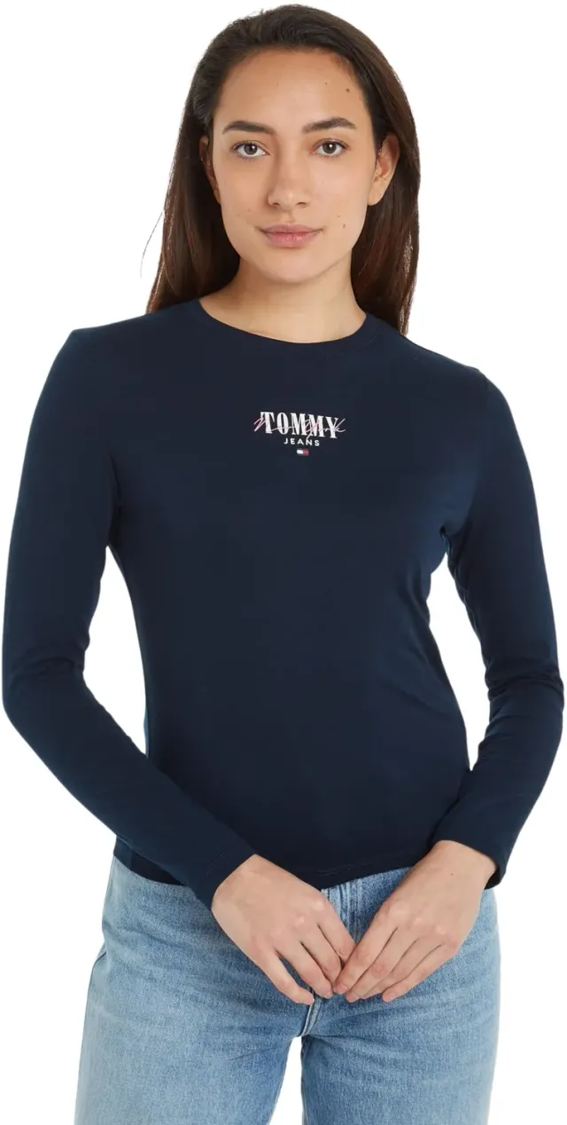 Tommy Jeans Basic Langarmshirt Damen weiß / blau
