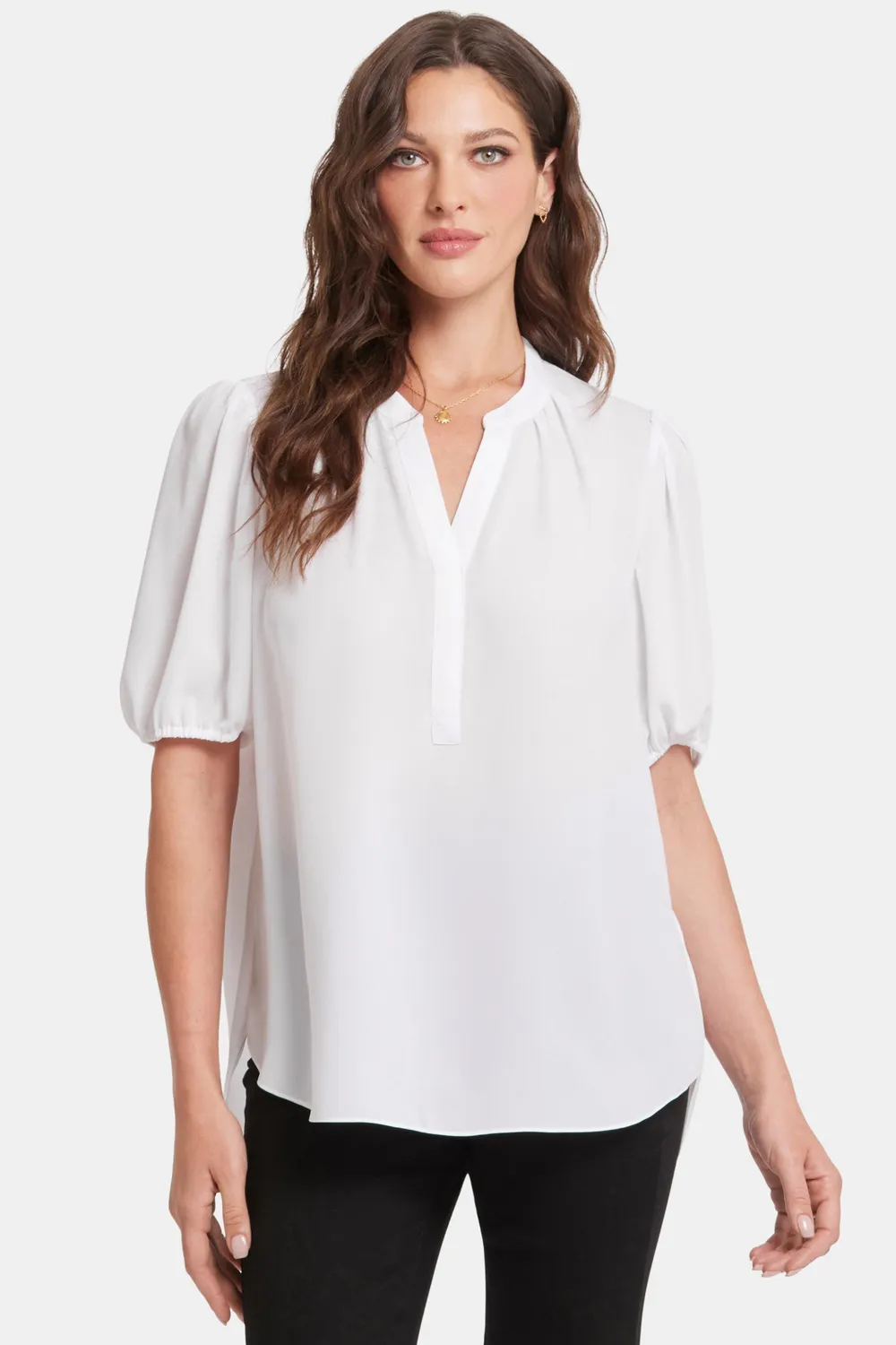 NYDJ Popover Bluse Optic White Puffärmel kurz