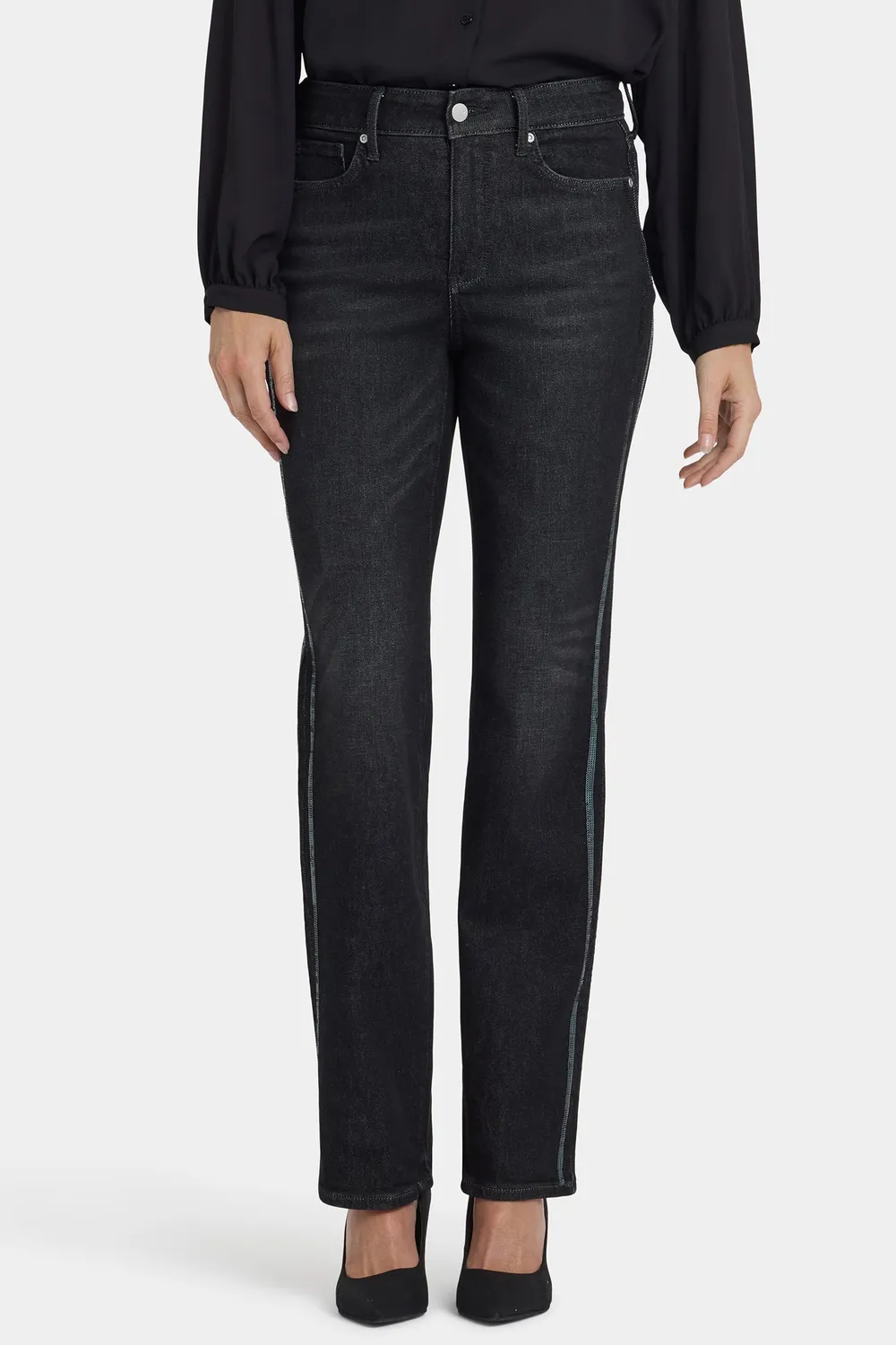 NYDJ Marilyn Straight Jeans French Nightfall schwarz Pailletten