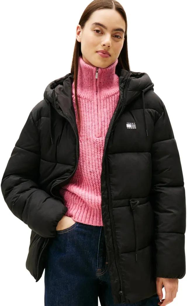 Tommy Jeans Midi Pufferjacke Damen mit Kapuze gesteppt
