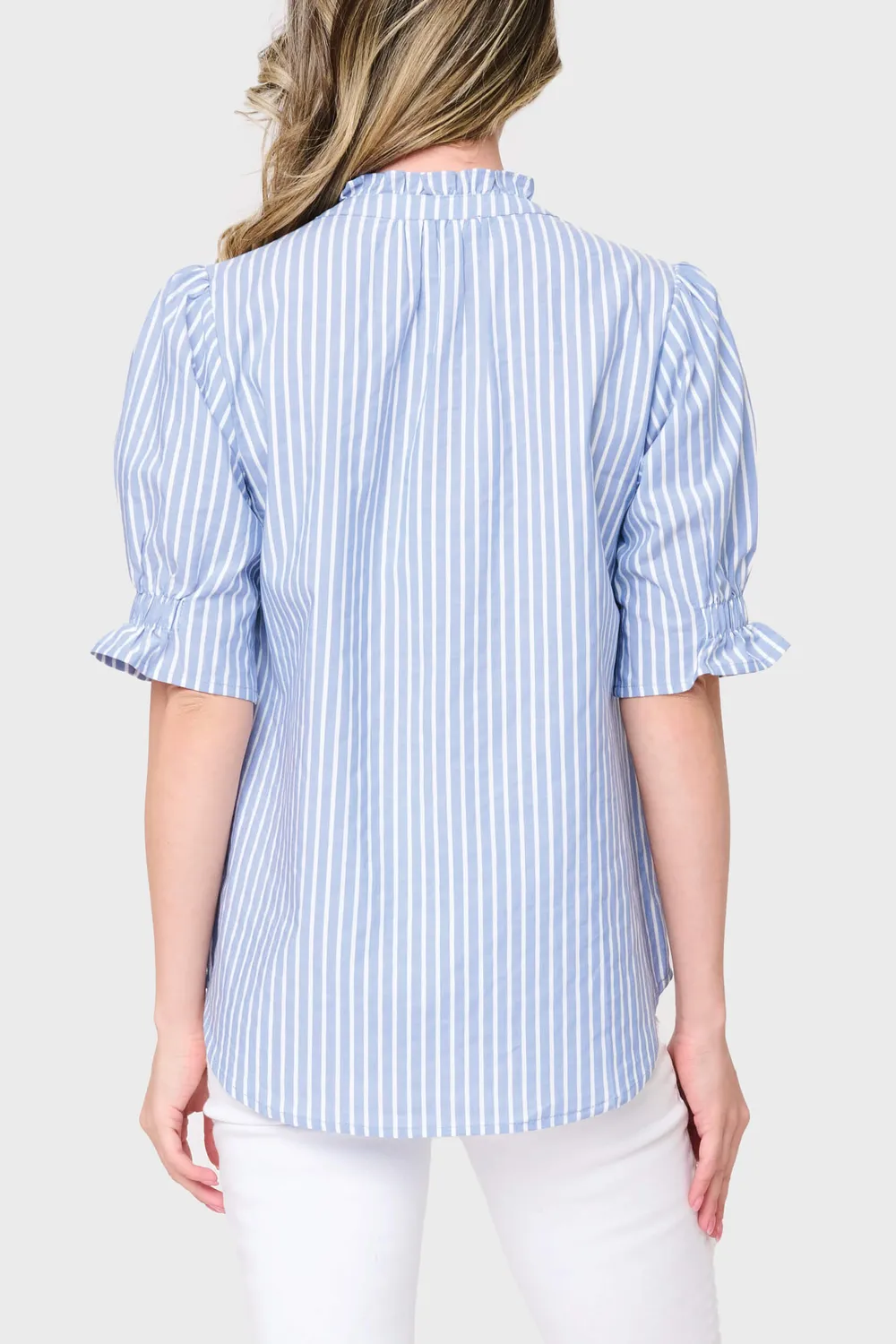 Gibsonlook Dianthus Henley Bluse French Blue Stripe