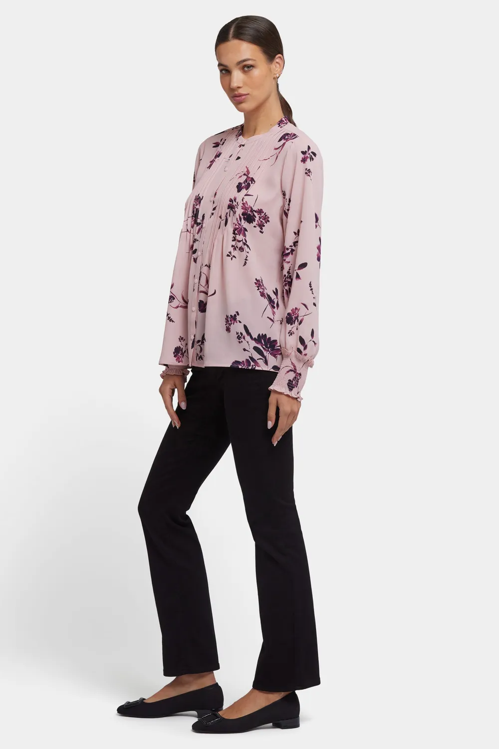 NYDJ Pleated Peasant Bluse Petit Palais gerafft