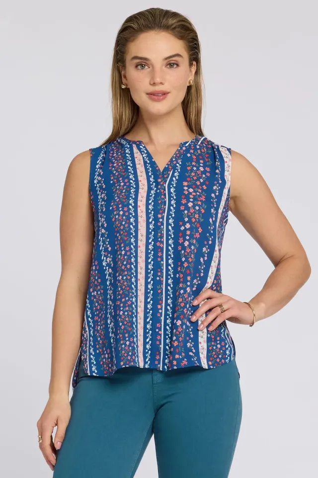 NYDJ Pintuck Ärmellose Bluse Floral Ribbons