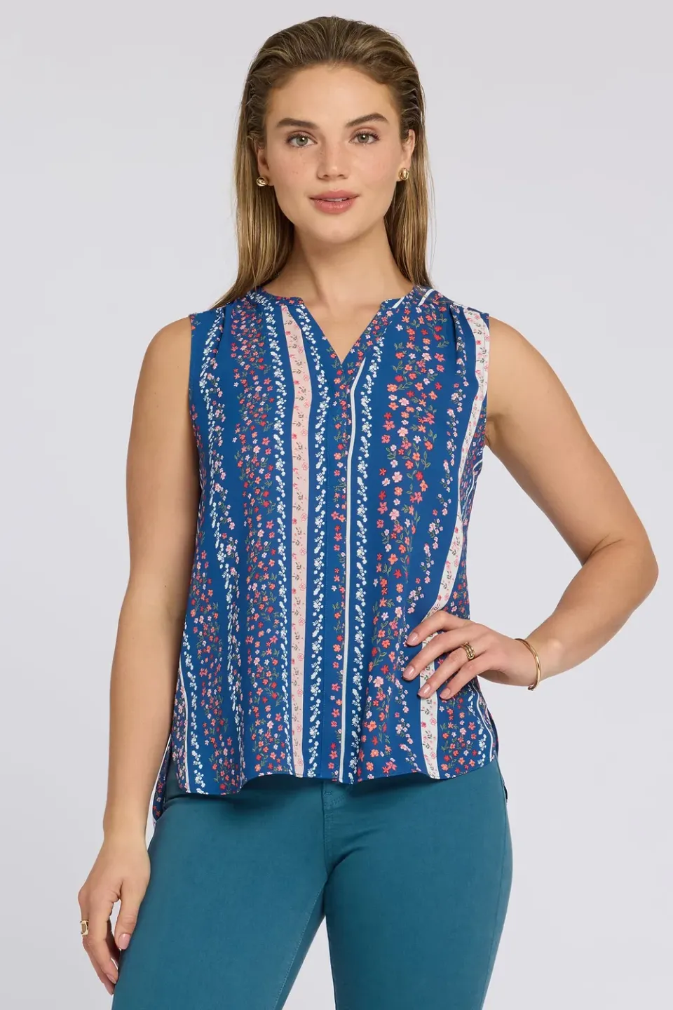 NYDJ Pintuck Ärmellose Bluse Floral Ribbons