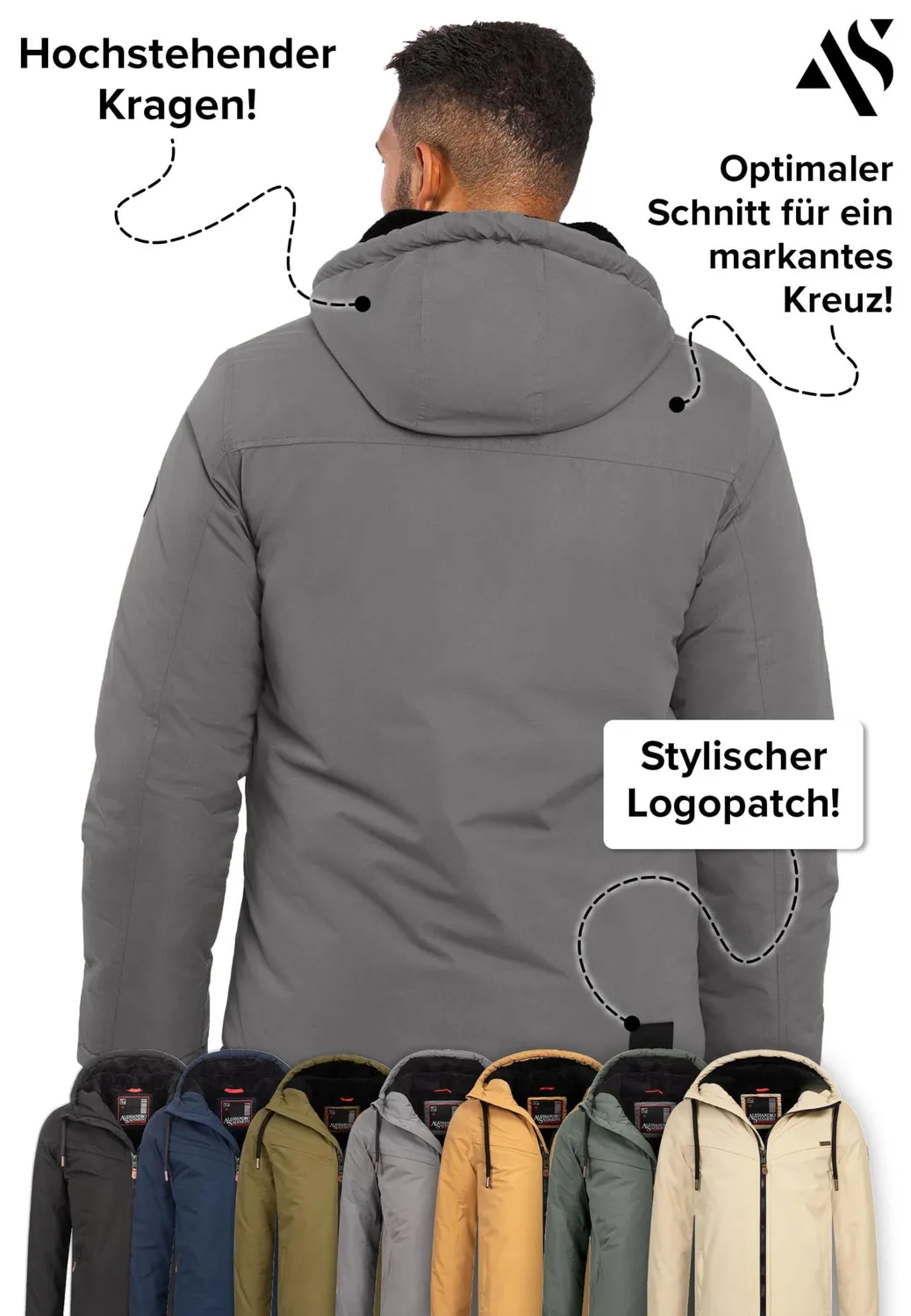 Alessandro Salvarini AS-331 Winterjacke Herren Olive mit Teddyfell