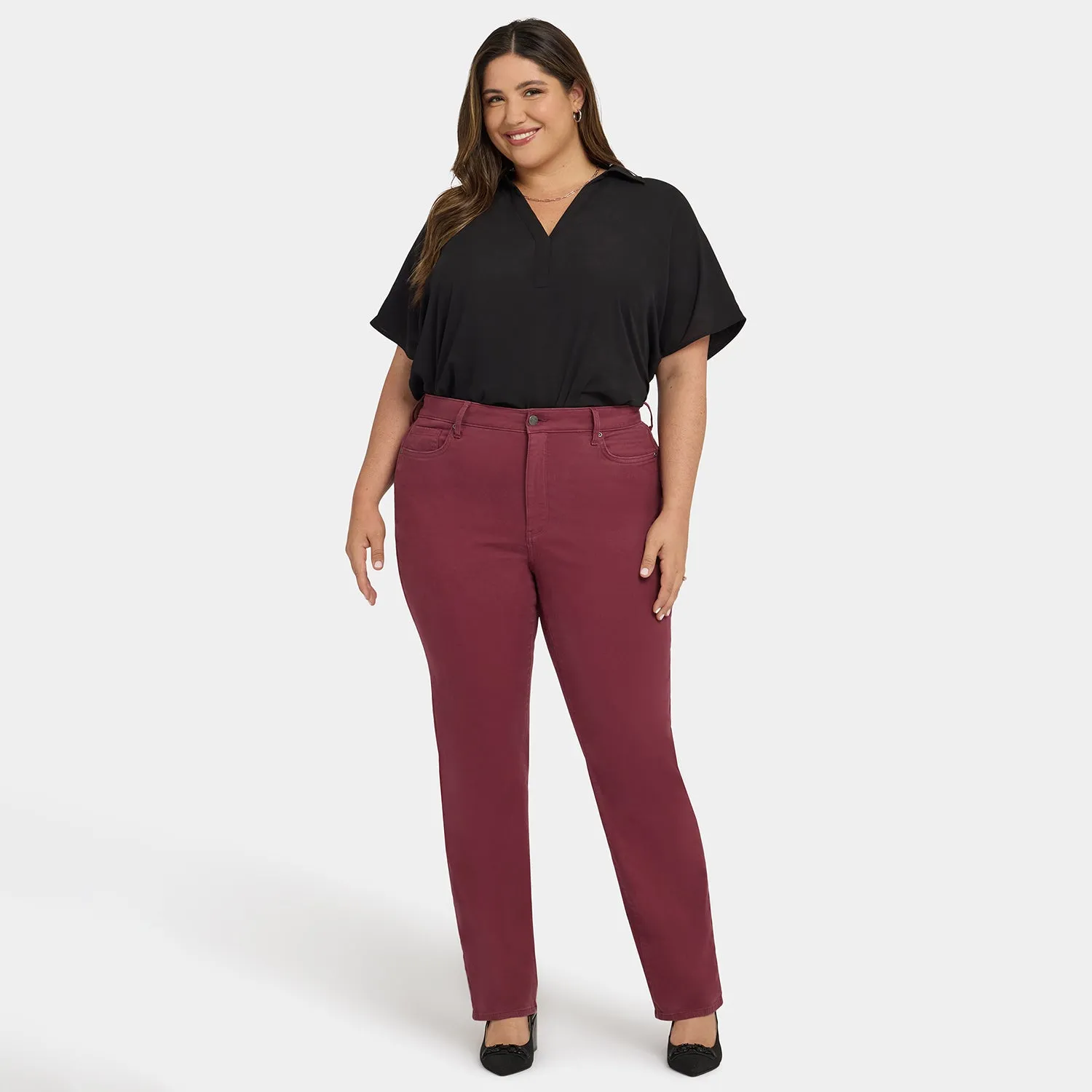 NYDJ Marilyn Straight Plus Jeans Burgundy formend
