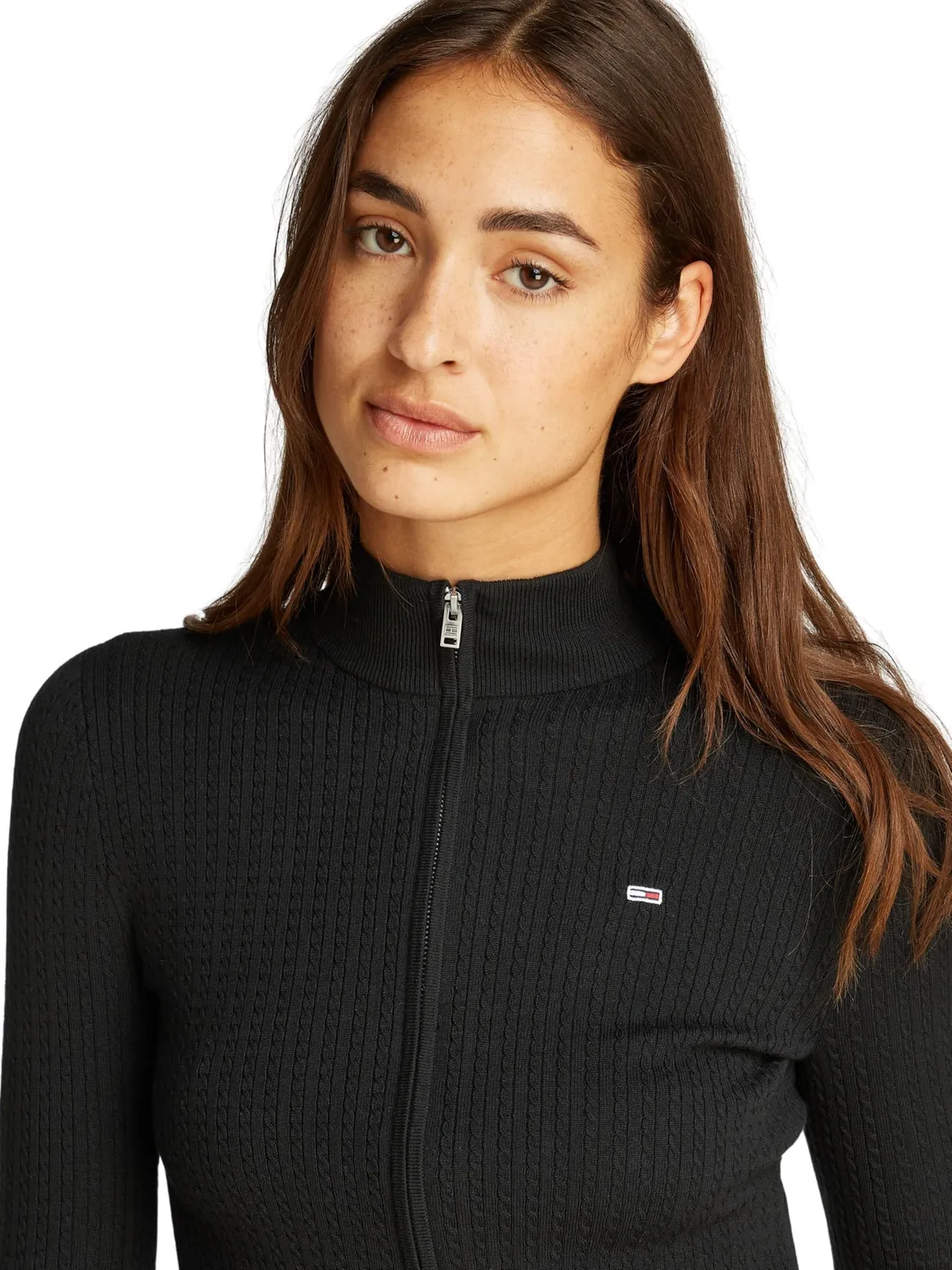 Tommy Jeans Cable Zip Thru Cardigan Damen XL Schwarz