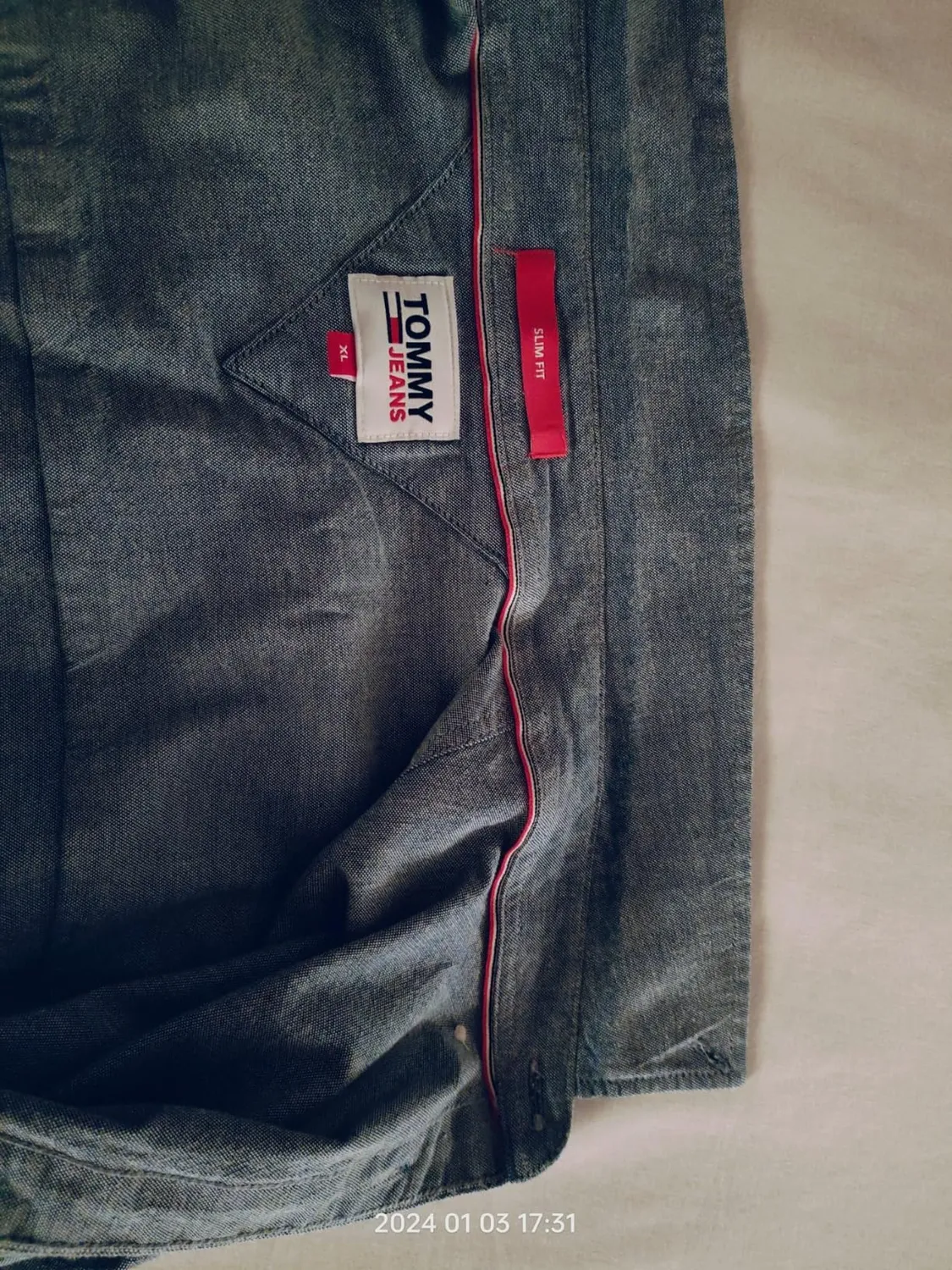 Tommy Jeans TJM Slim Hemd Herren Langarm Weiß L