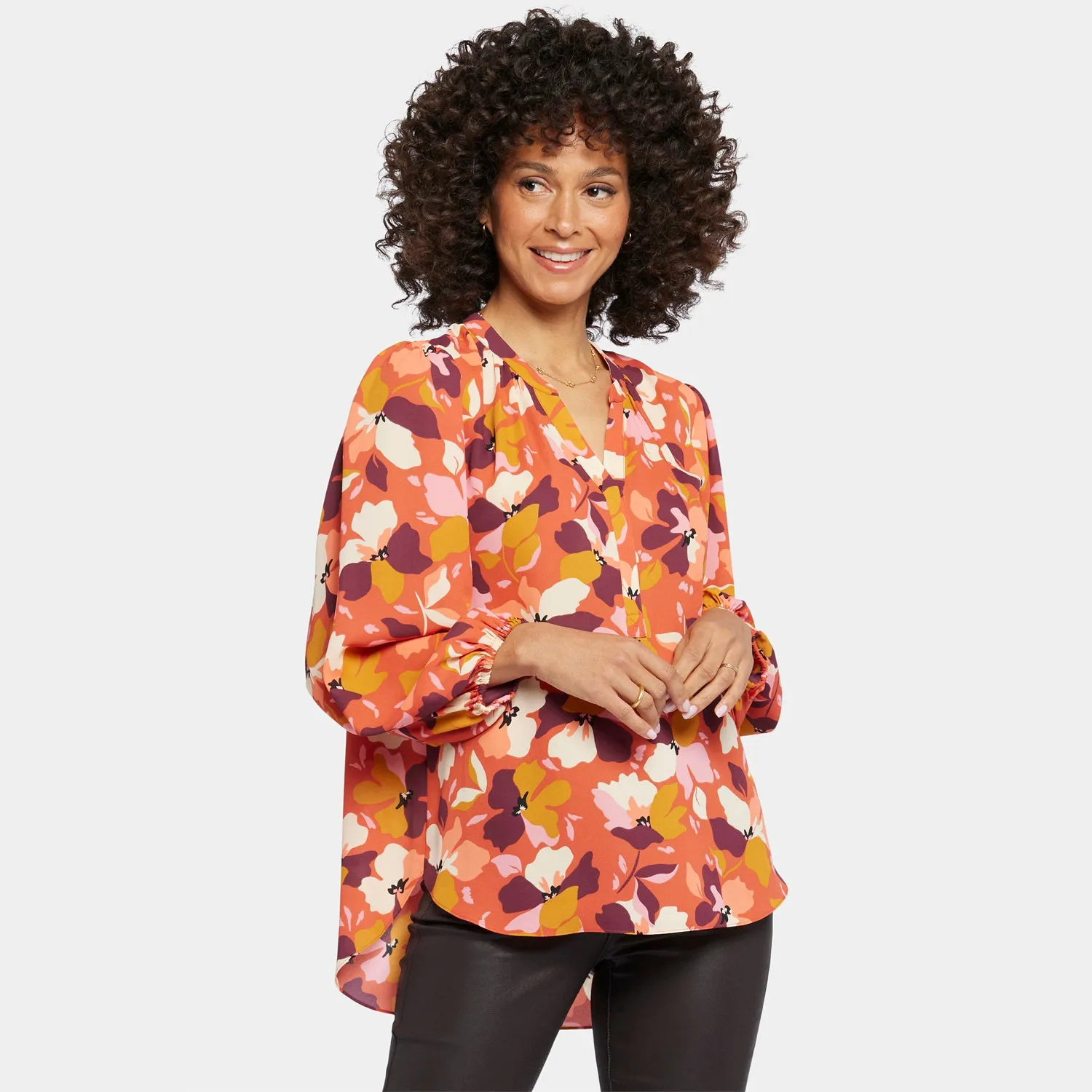 NYDJ Puff Sleeve Popover Top Gingervale Orange