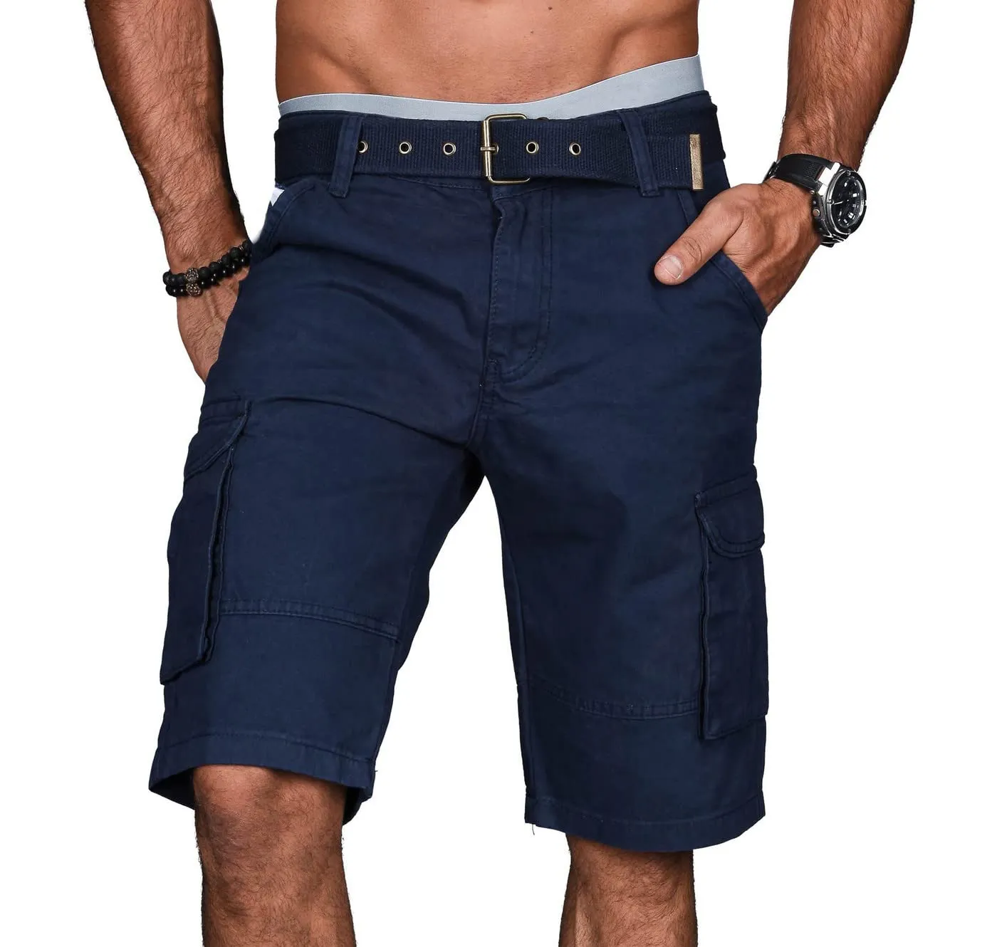 Alessandro Salvarini Cargo Shorts AS-037 Beige mit Gürtel