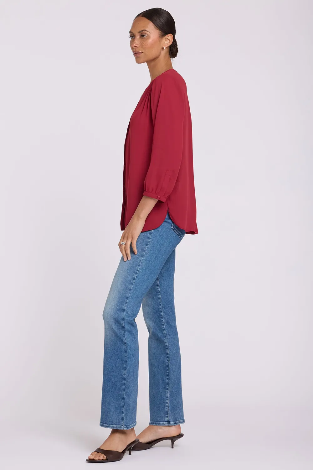 NYDJ Pintuck Blouse Bluse Beaujolais Rot 3/4-Arm