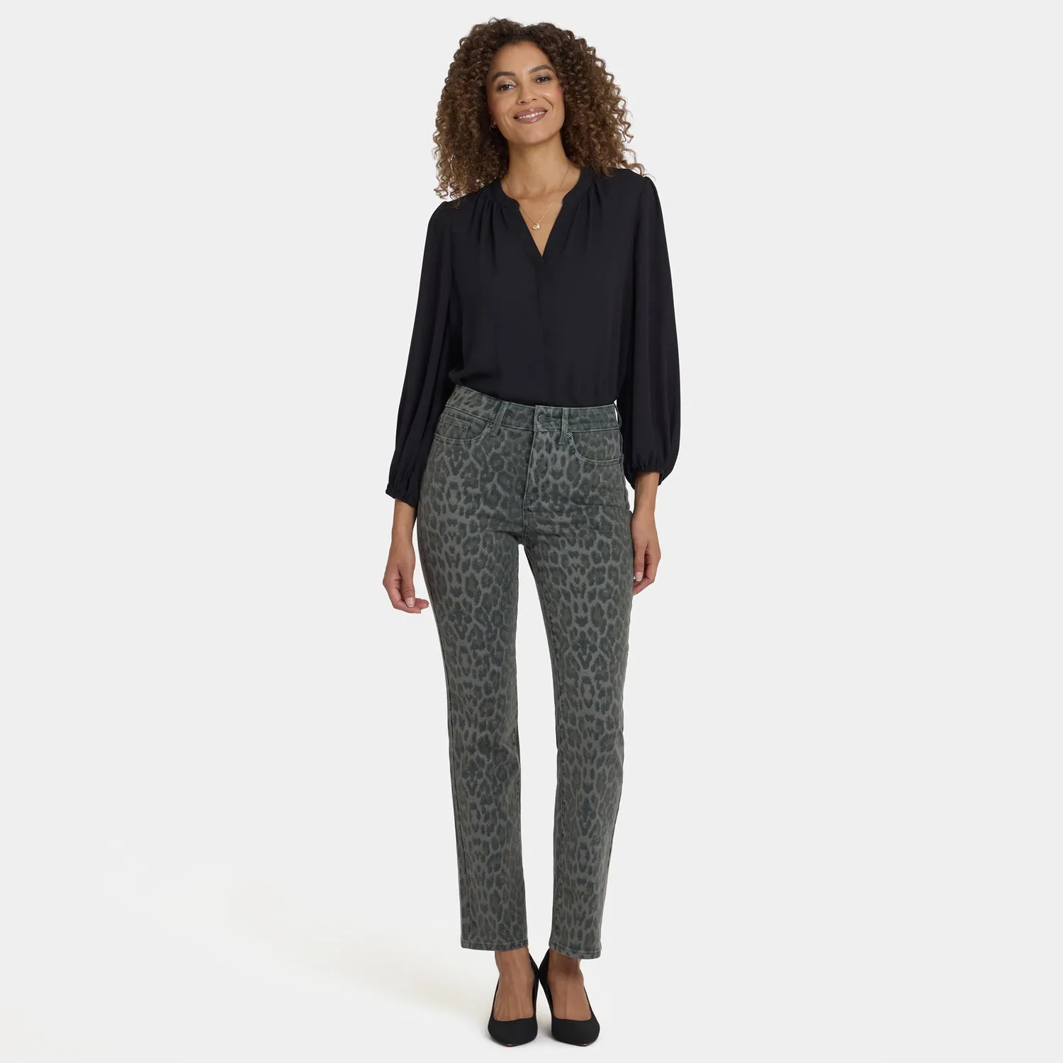 NYDJ Marilyn Straight Jeans Vine Leaf Leopard