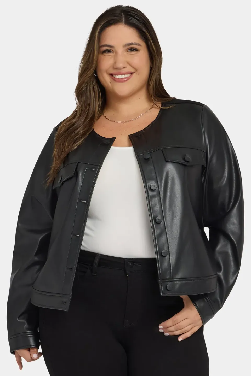 NYDJ Vanessa Jacke Plus Size Schwarz Kunstleder