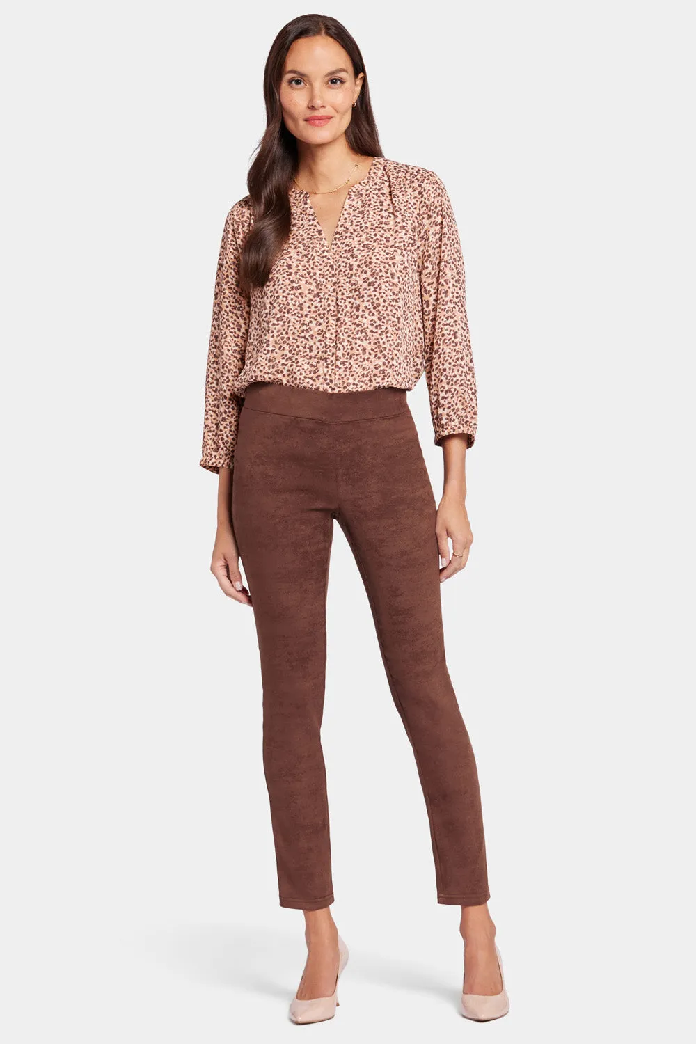 NYDJ Basic Legging Hose Dunkelbraun Wildlederoptik