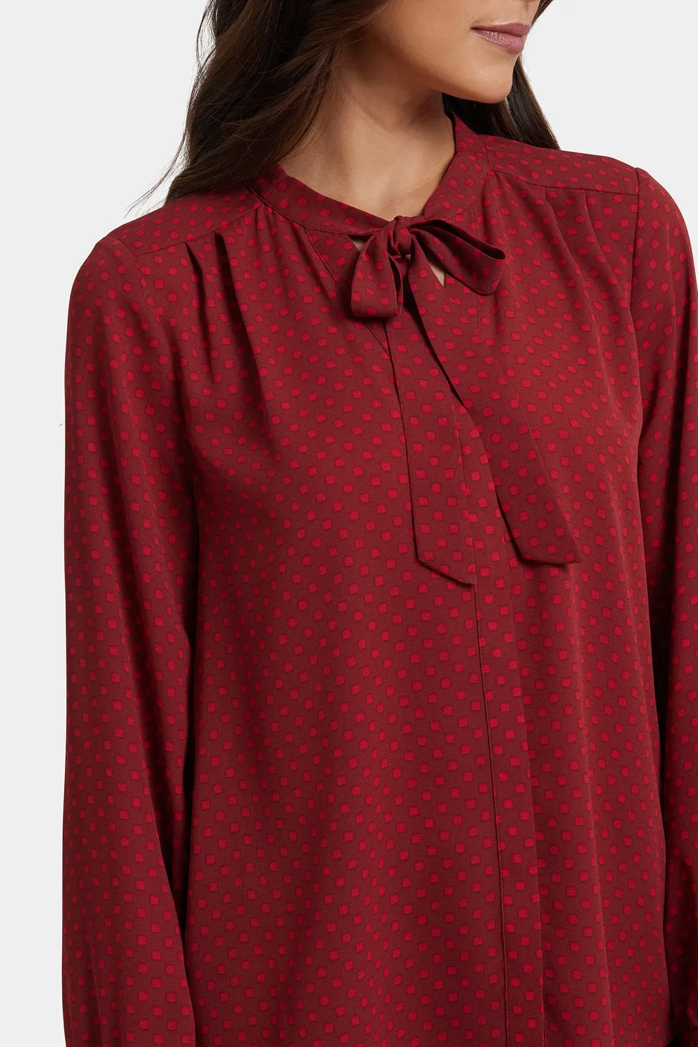 NYDJ Tie-Neck Bluse Claret Dots