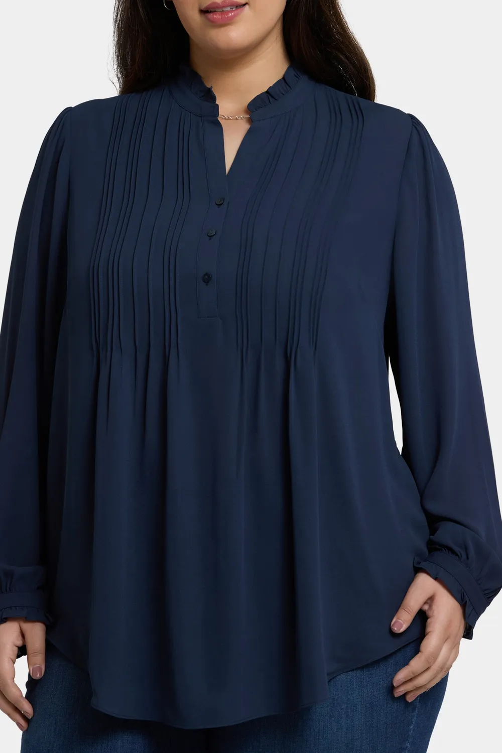 NYDJ Plissee Tunika Oxford Navy Plus Rüschen