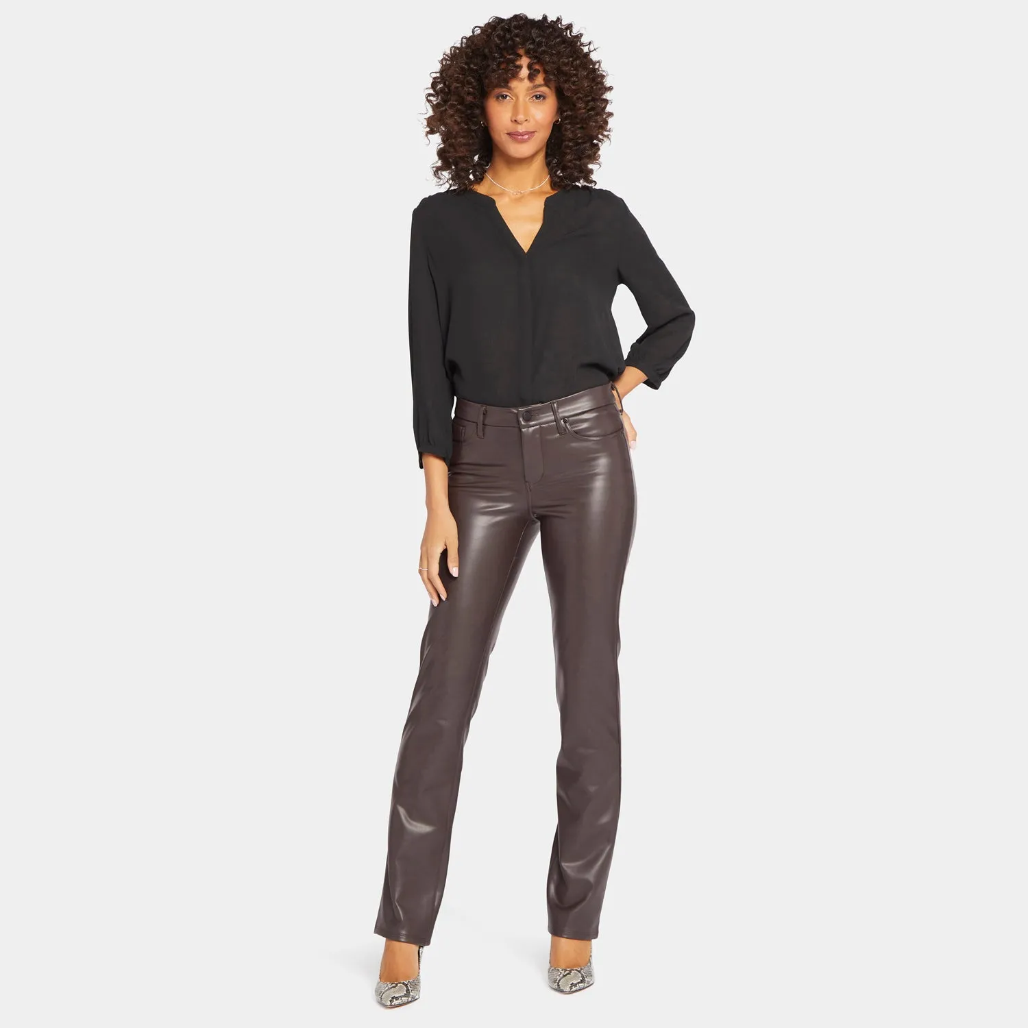 NYDJ Marilyn Straight Kunstlederhose Cordovan Sculpt-Her