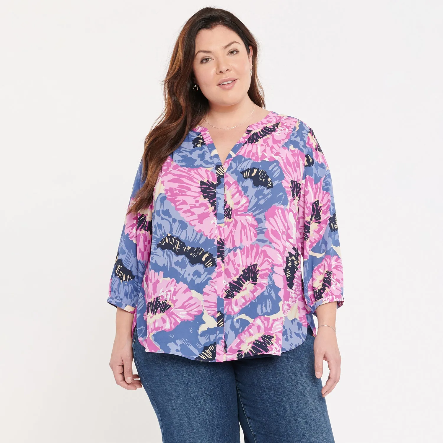 NYDJ Pintuck Bluse Plus Size Cadiz Rosa
