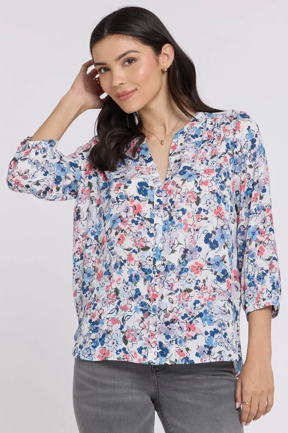 NYDJ Pintuck Bluse Desert Blooms floral rosa