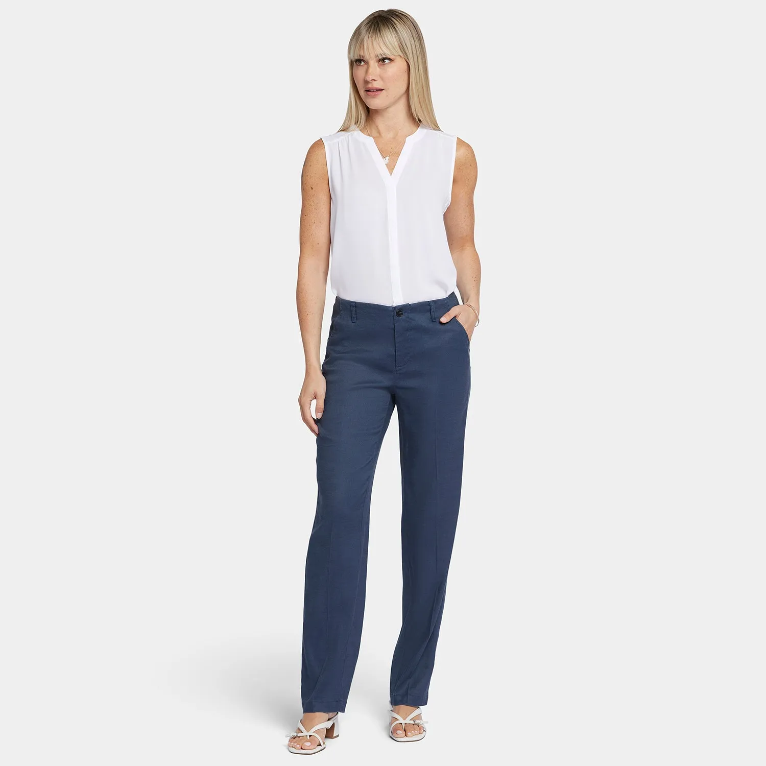 NYDJ Marilyn Straight Pants in Petite Hose Oxford Navy Leinen