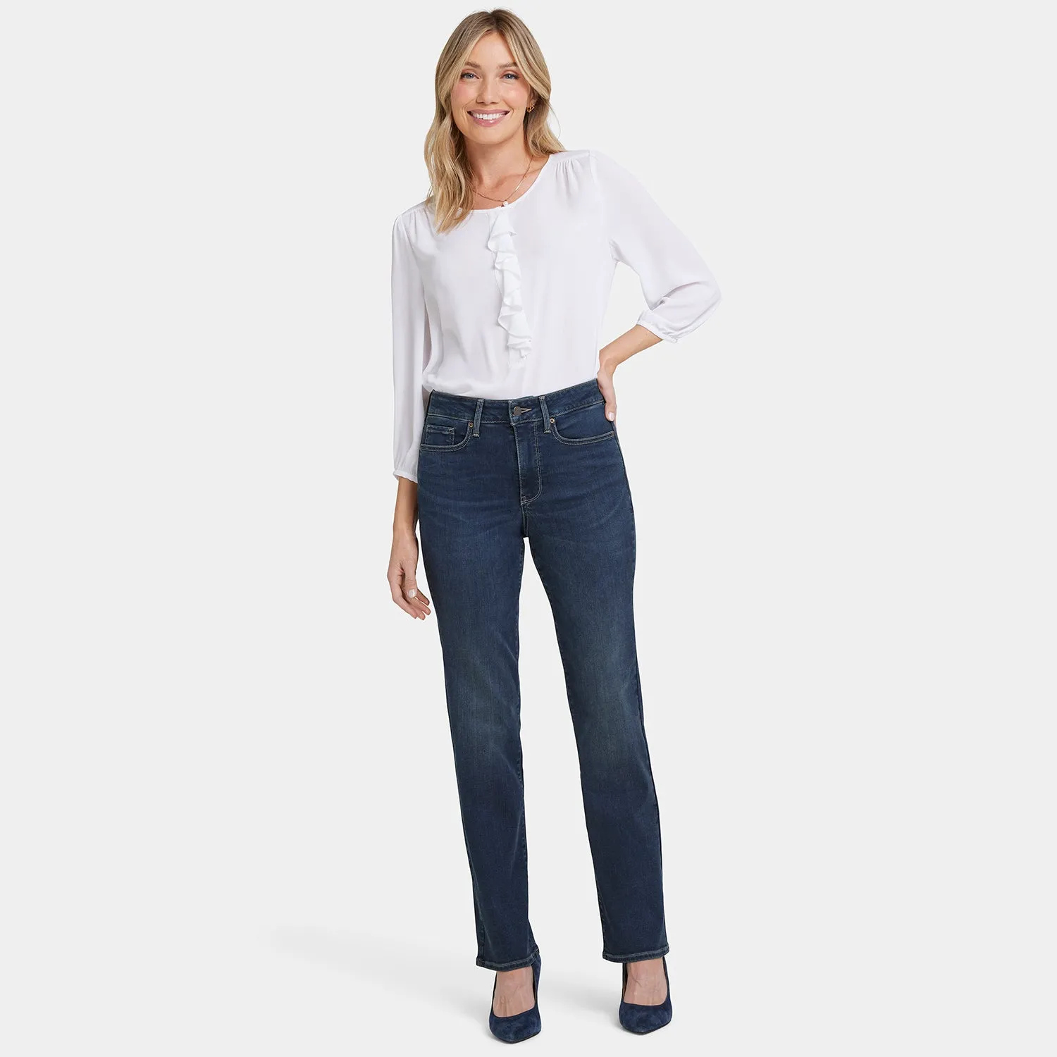NYDJ Marilyn Straight Petite Jeans Presley dunkelblau