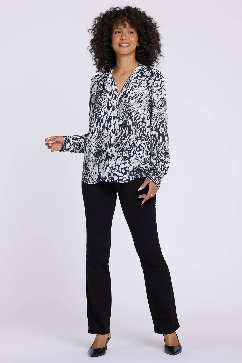 NYDJ Tie-Neck Bluse Bengal Cat Black