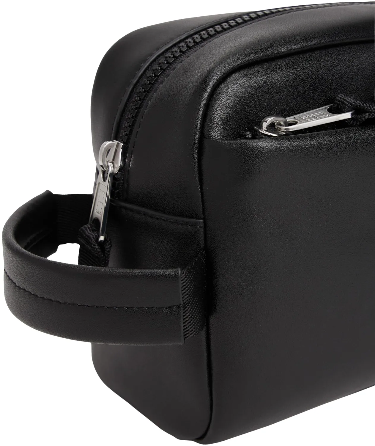 Tommy Jeans Linear Washbag Kulturbeutel Leder Schwarz