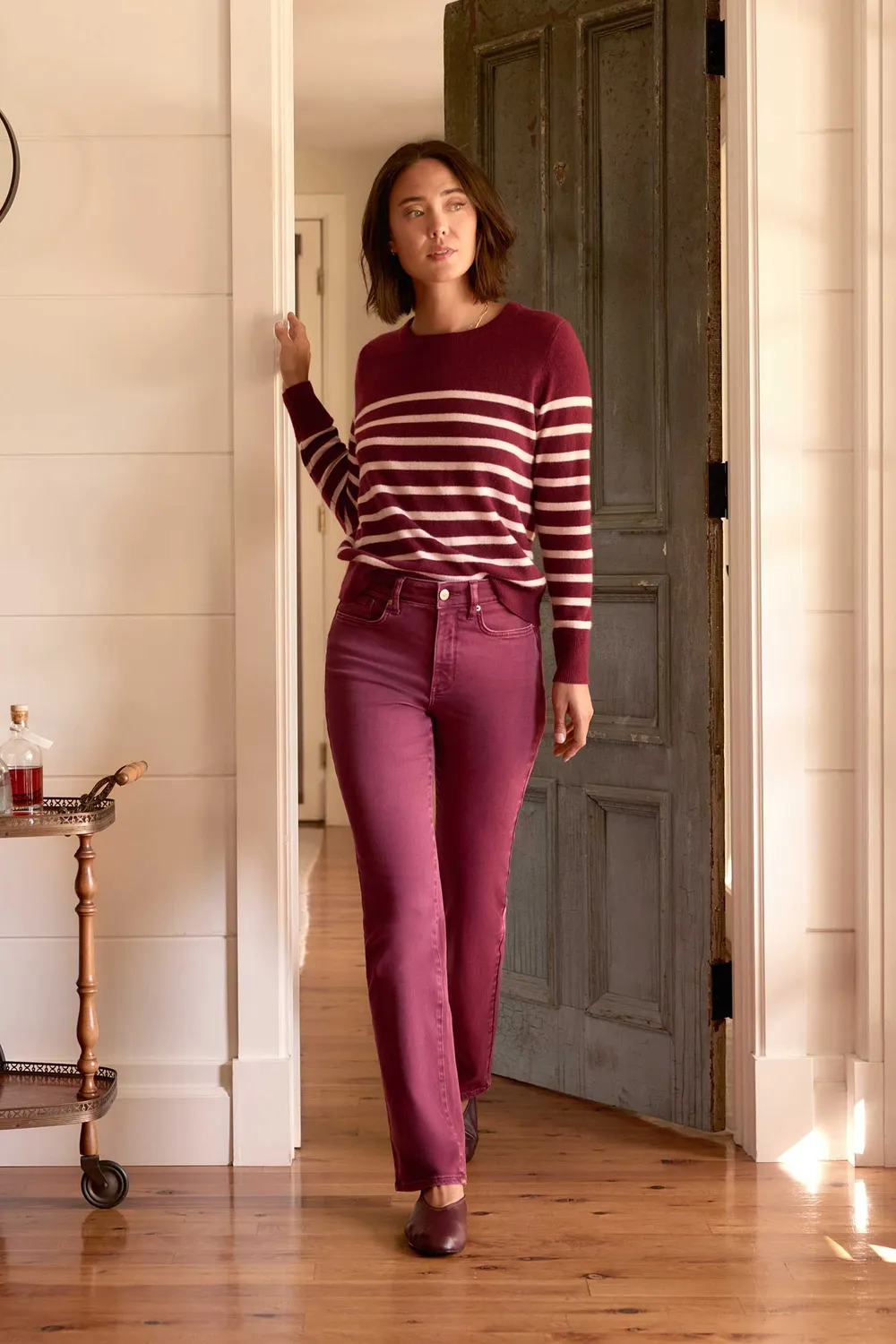 NYDJ Striped Cashmere Pullover Burgundy Combo Gestreift