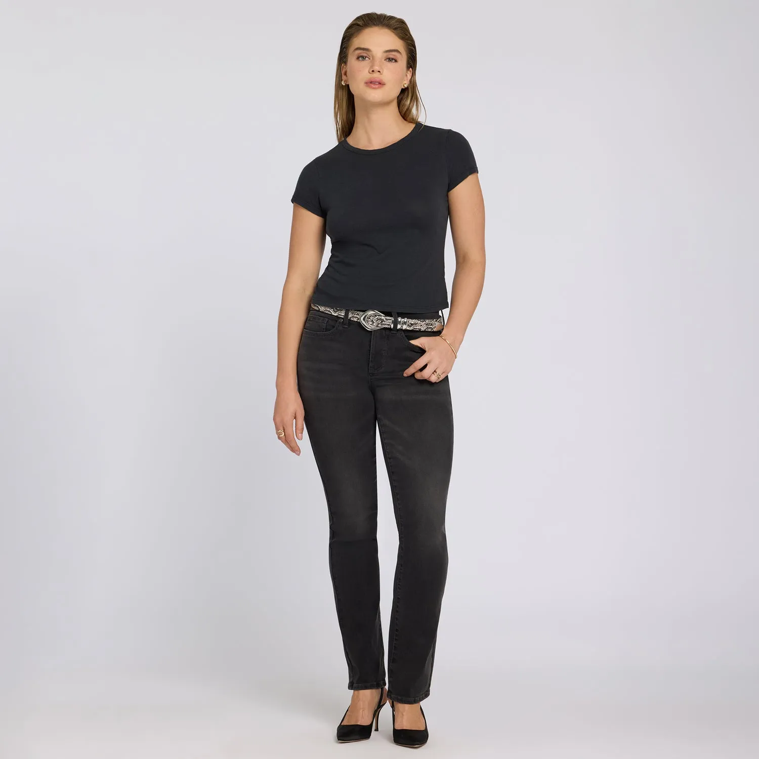NYDJ Waist-Match Marilyn Straight Jeans Arch Rock Schwarz