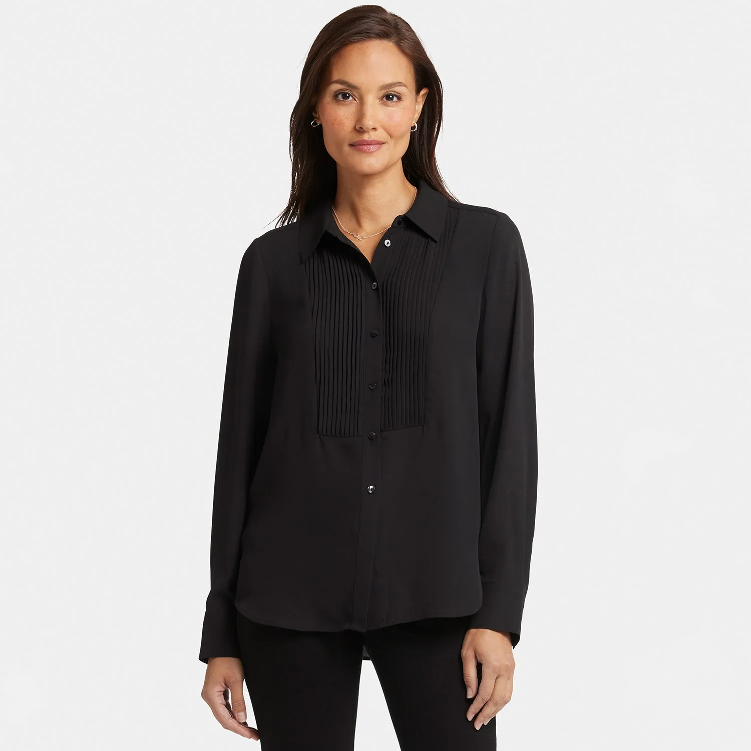 NYDJ Tuxedo Blouse Bluse Schwarz Langarm Kragen