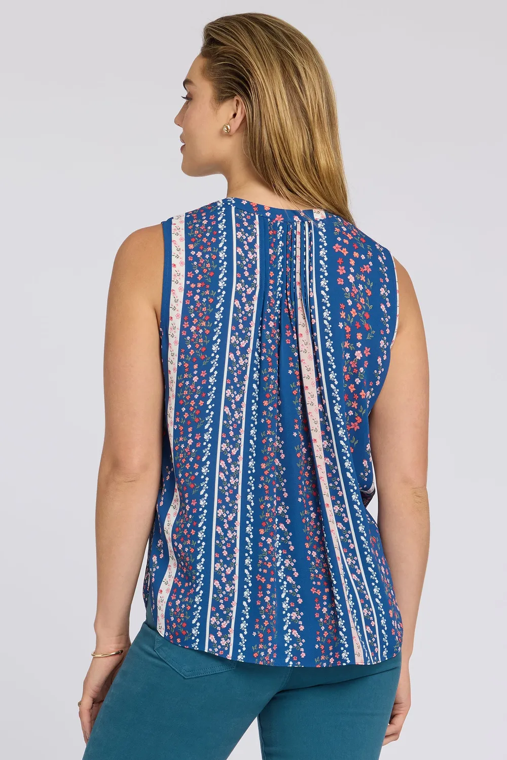 NYDJ Pintuck Ärmellose Bluse Floral Ribbons