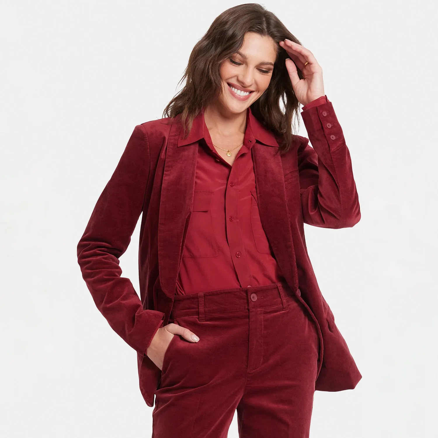 NYDJ Tuxedo Blazer Samtblazer Wild Currant Rot