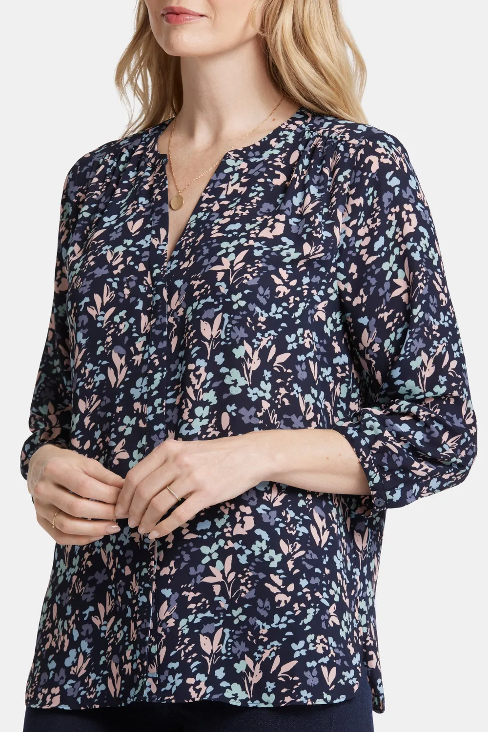 NYDJ Pintuck Blouse Bluebonnet Trail Blau