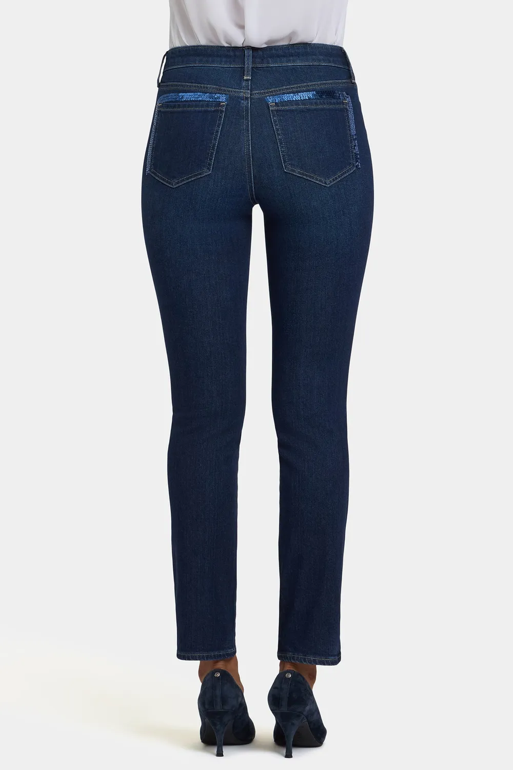 NYDJ Sheri Slim Petite Jeans Indigo Seine Pailletten