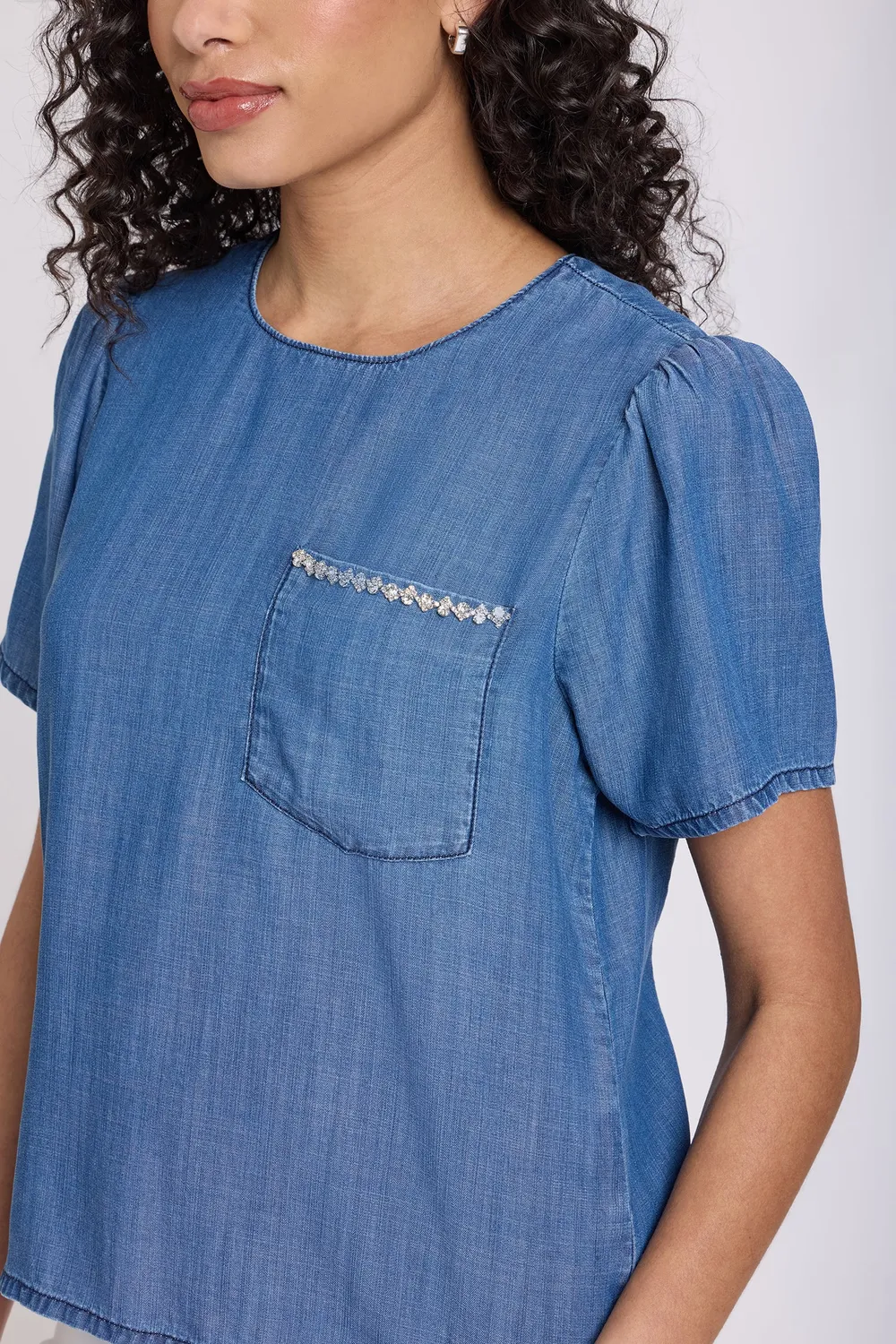 NYDJ Puff Sleeved Tee T-Shirt Medium Indigo Lyocell
