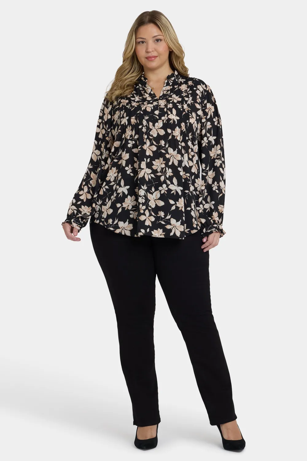 NYDJ Plissee Tunika Claudette schwarz floral Plus